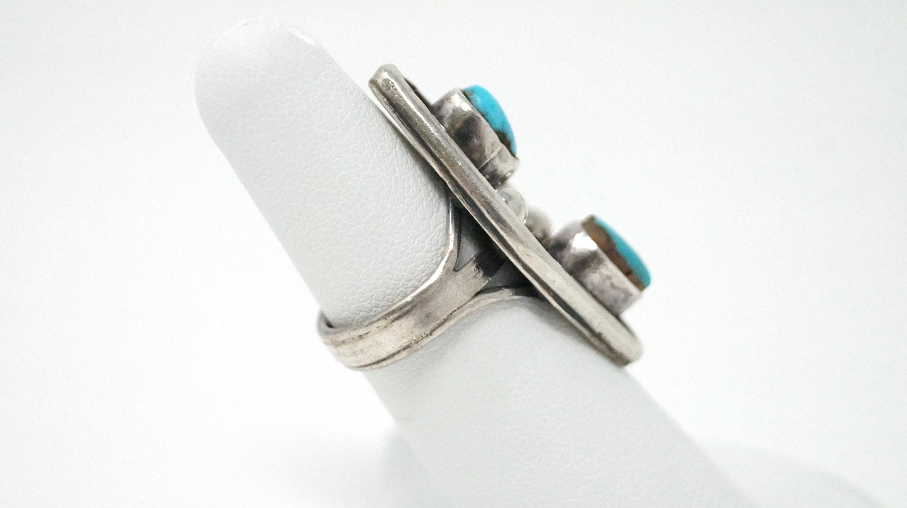 Vintage Southwestern Unsigned Turquoise Sterling Silver Ring - Size 6 -