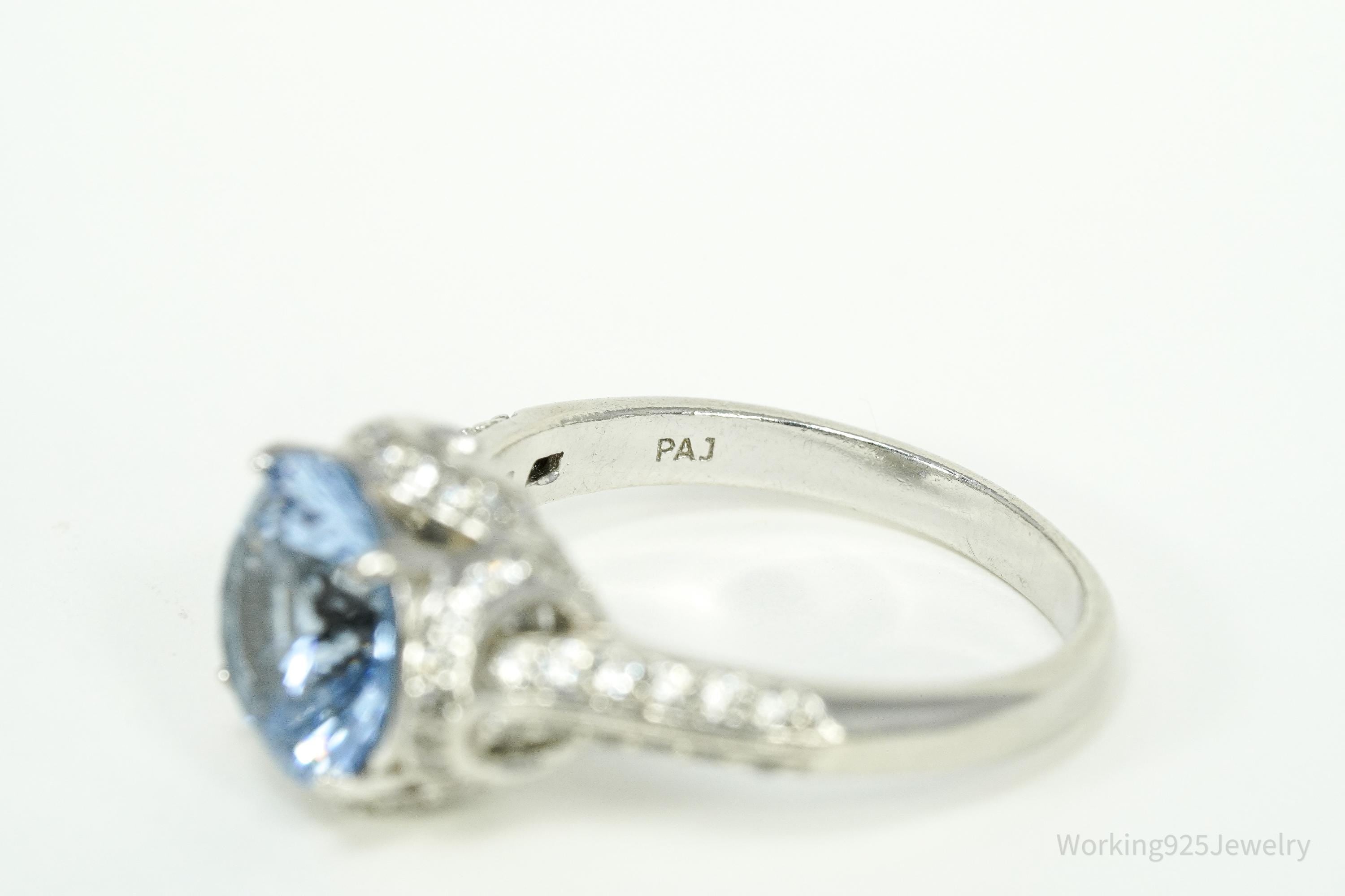 PAJ Blue And White Cubic Zirconia Sterling Silver Ring - Size 11