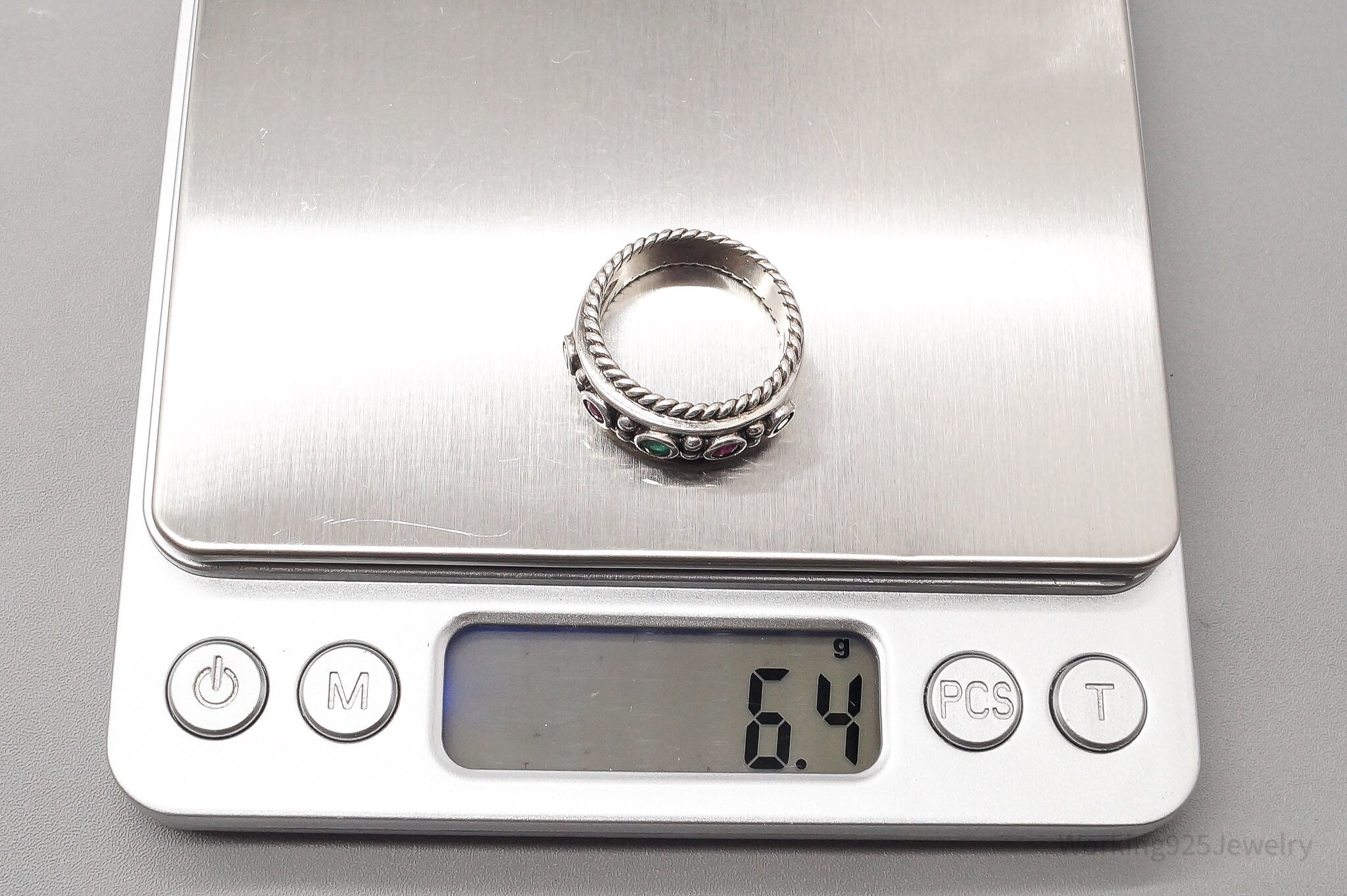 Vintage Ruby Emerald Sapphire Sterling Silver Ring - Size 7.75