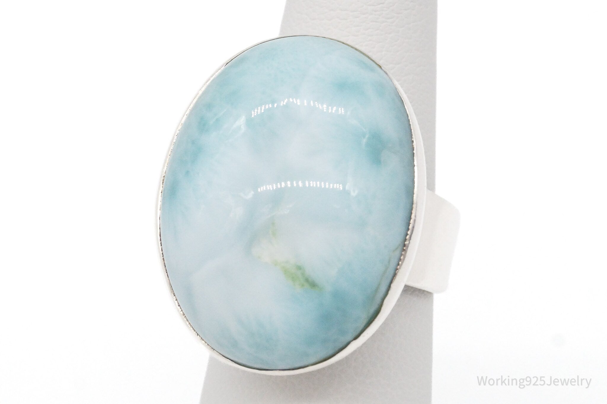 Vintage Large Blue Larimar Sterling Silver Ring - Size 6.75