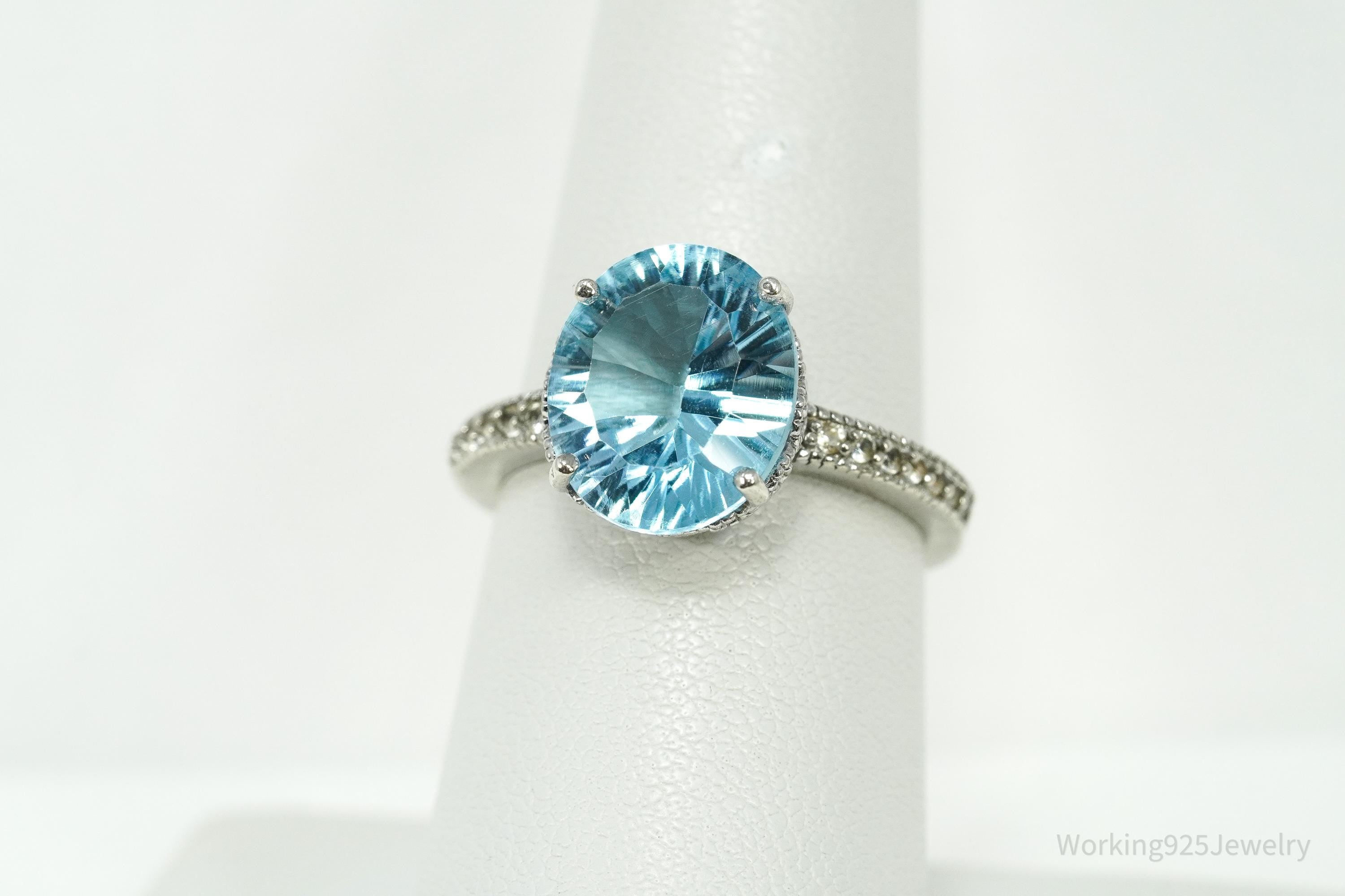 Vintage Blue & White Topaz Sterling Silver Ring - Size 7.25