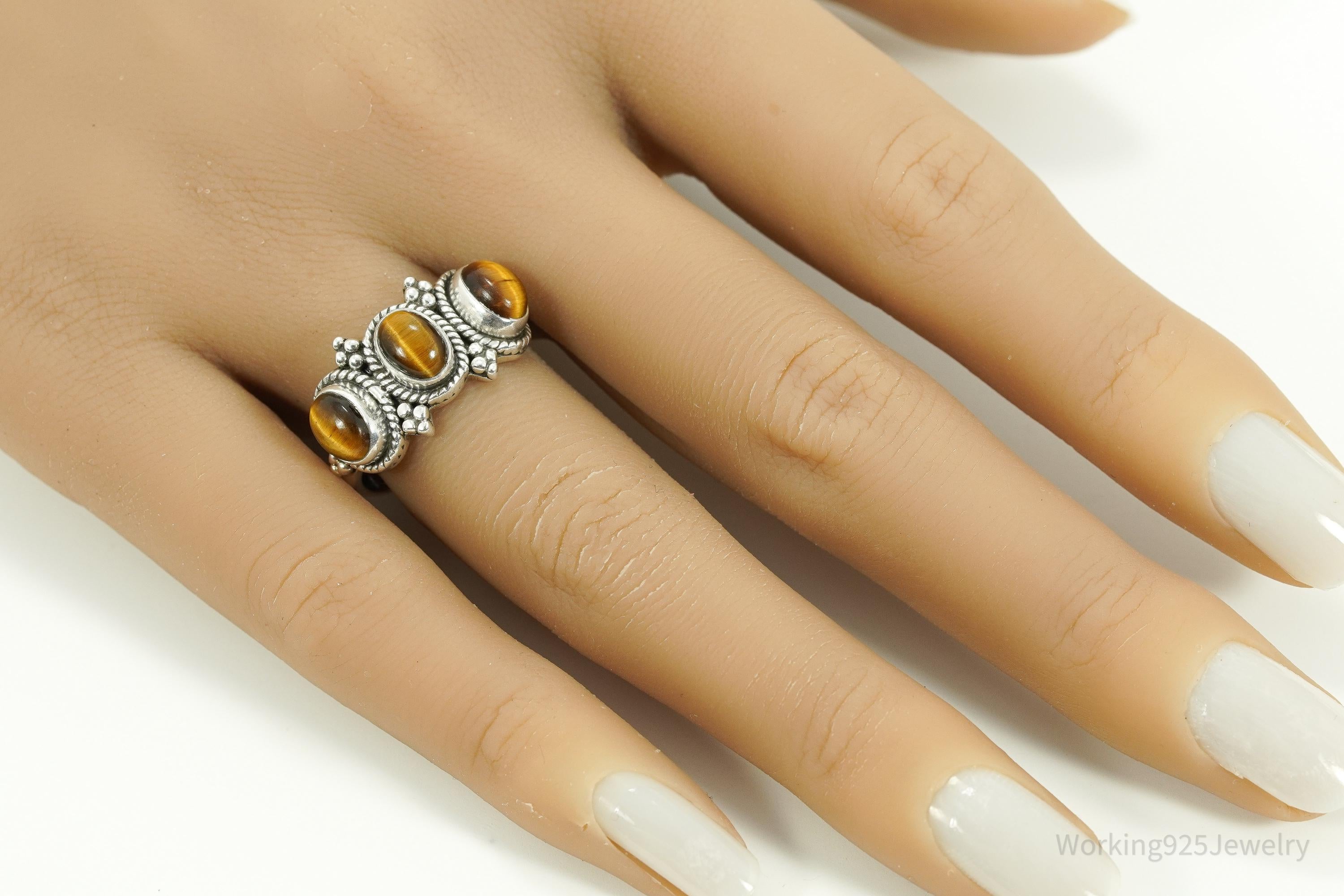 Vintage Designer Doug Paulus Tigers Eye Sterling Silver Ring - Size 8.25