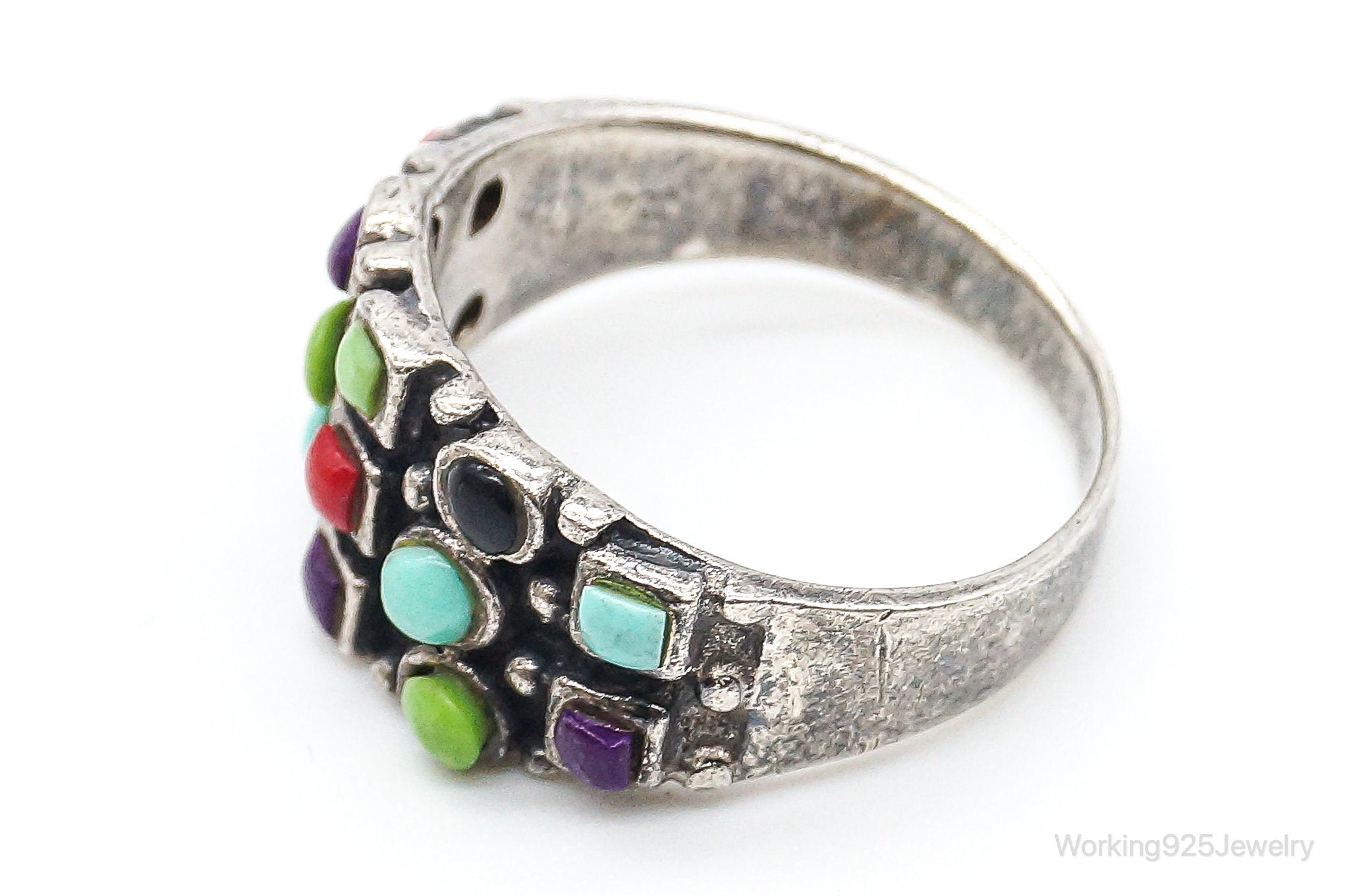 Vintage Multi Gem Sterling Silver Ring - Size 8