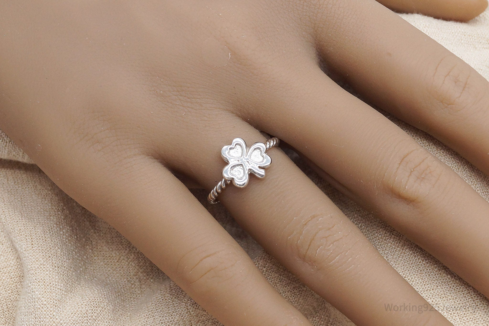 Vintage Three Leaf Clover 950 Silver Ring - Size 6.25