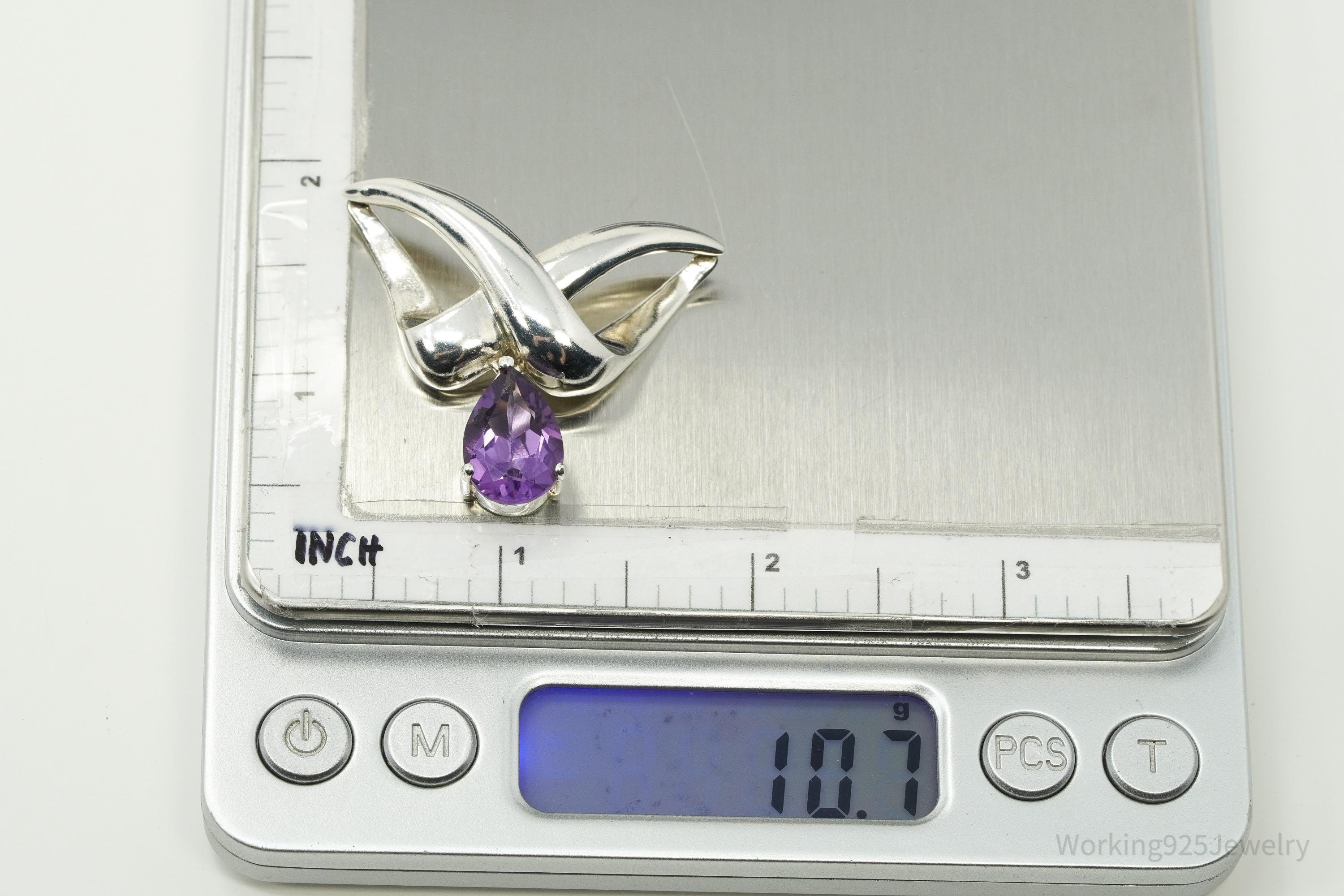 Vintage Purple Amethyst Sterling Silver Necklace Pendant