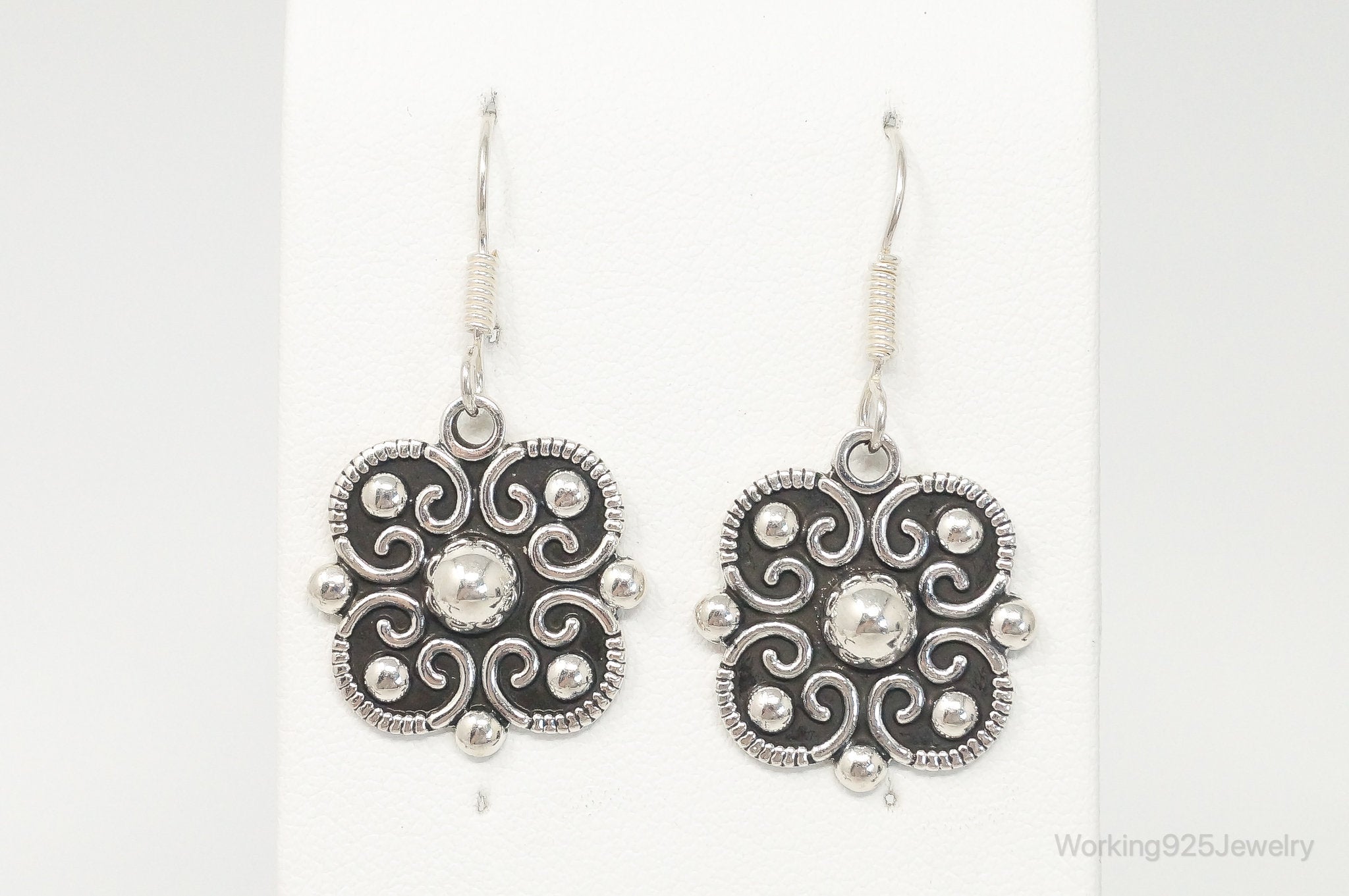 Vintage Mexico Designer MWS Bali Style Sterling Silver Earrings