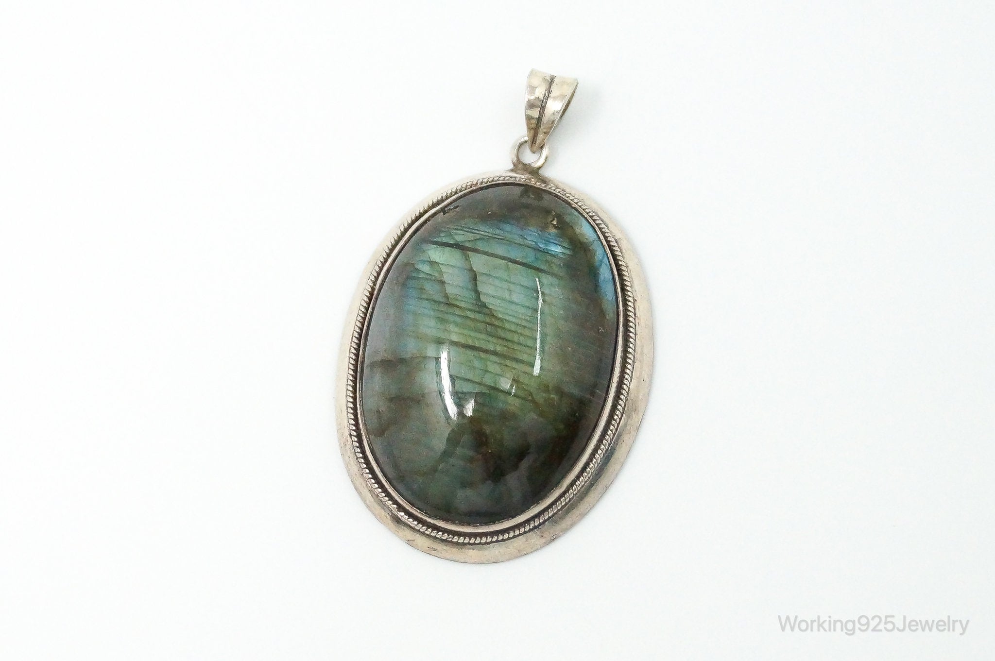 Vintage Large Labradorite Sterling Silver Necklace Pendant