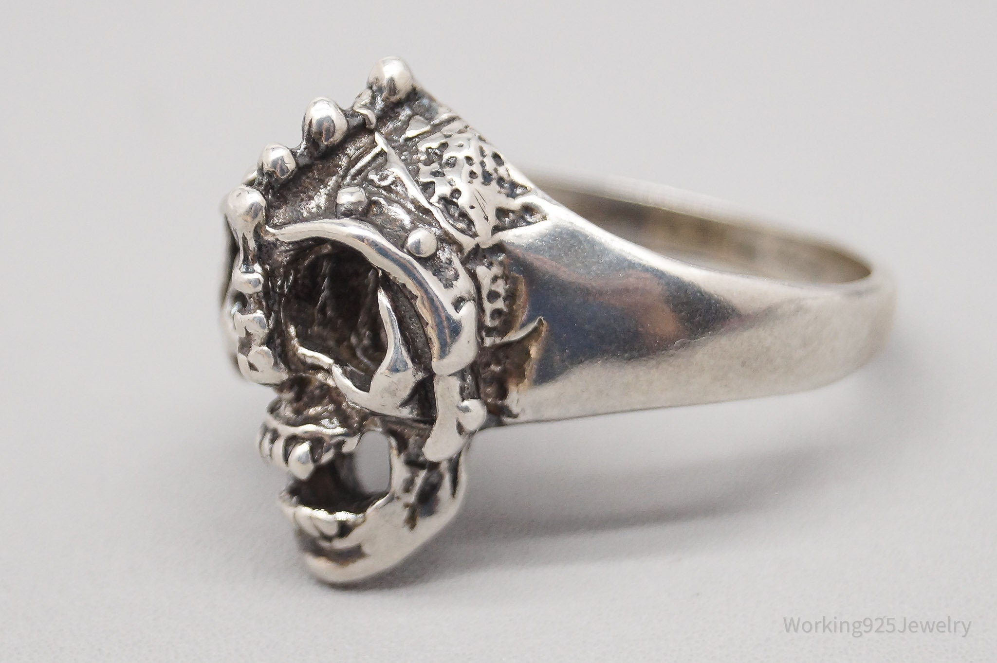 Vintage Detailed Skull Sterling Silver Ring - Size 12