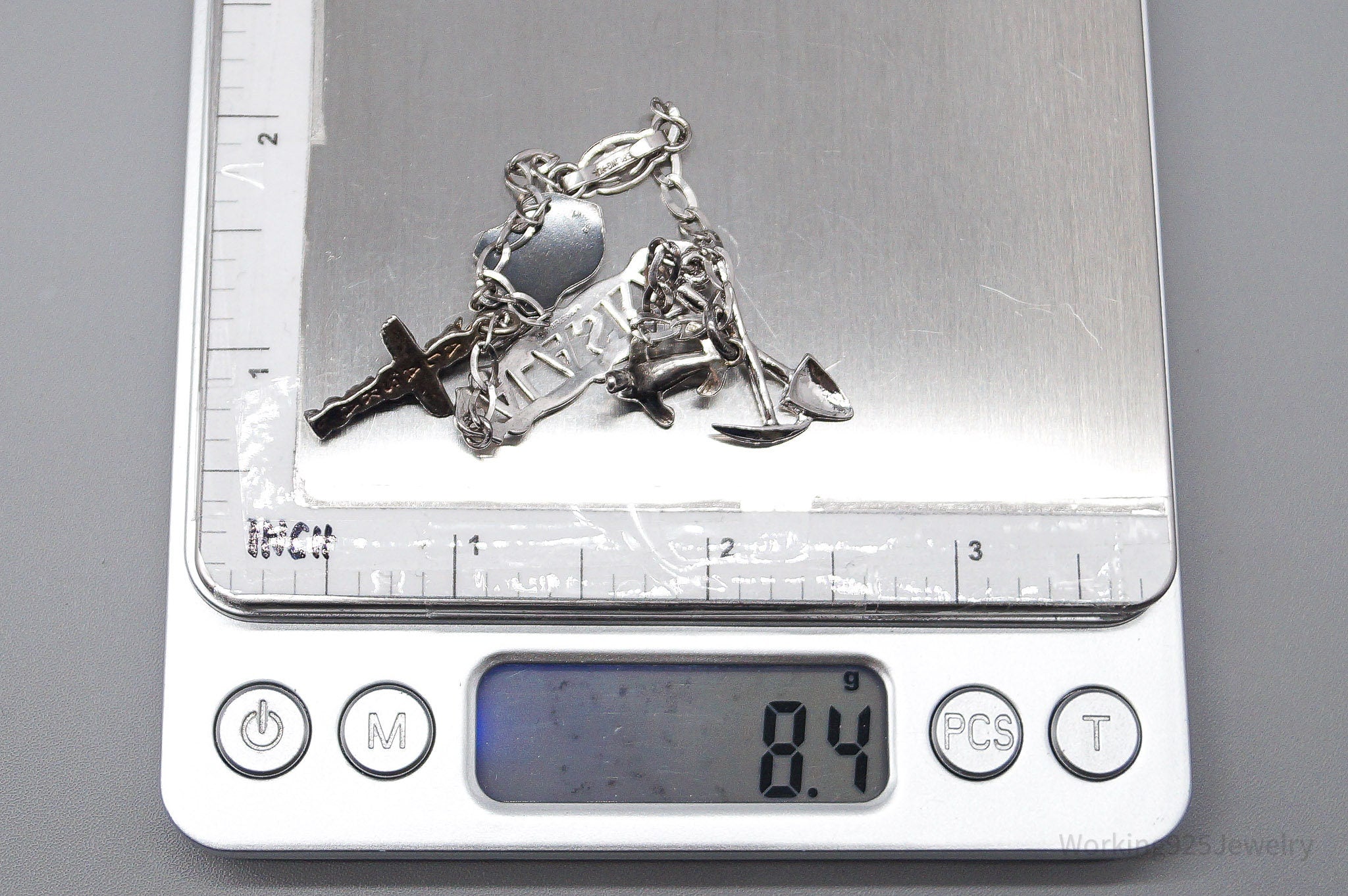 Vintage Uncas Sterling Silver Charm Bracelet - 7 1/8"