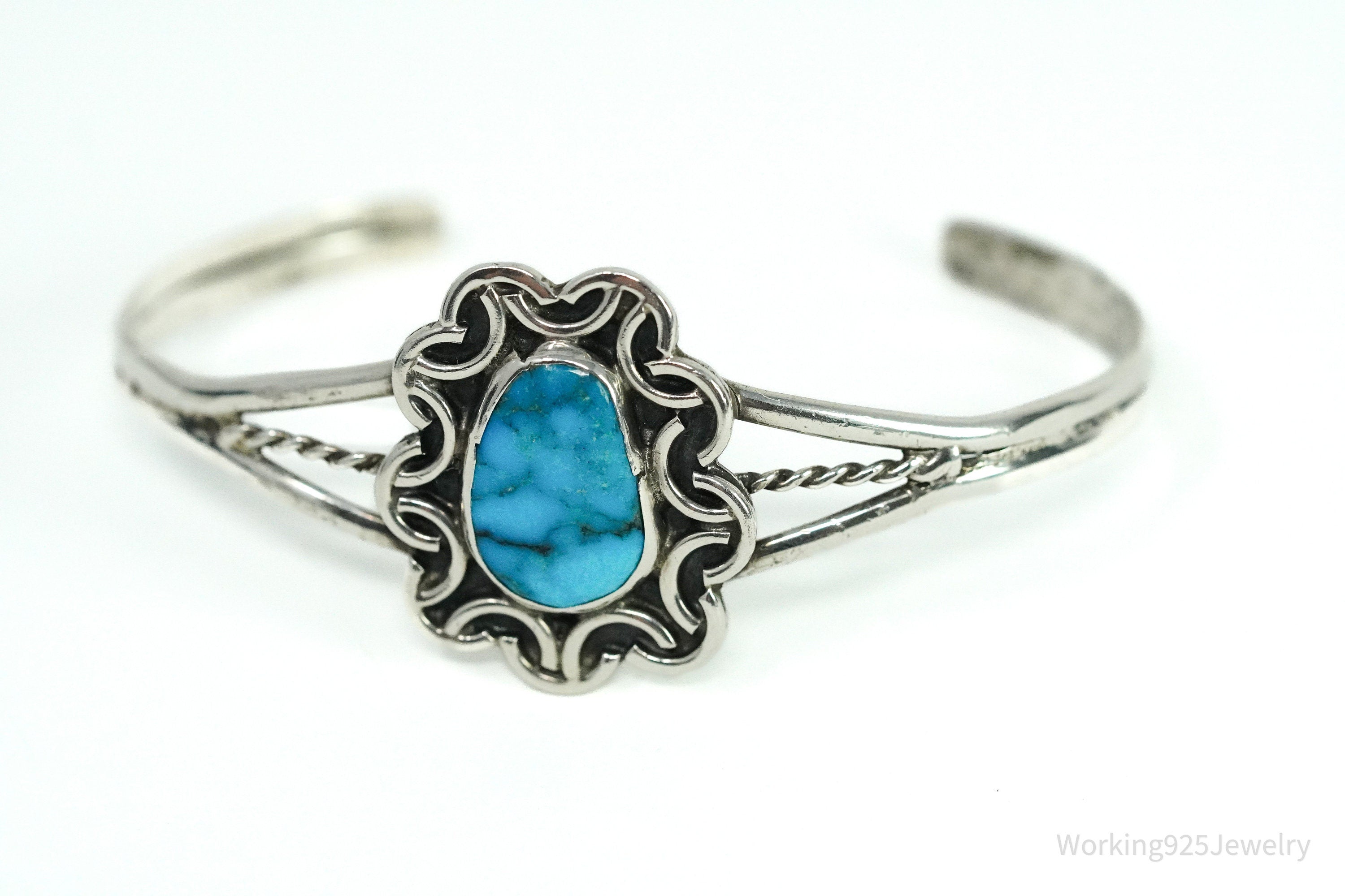 Vintage Native Handmade Blue Turquoise Sterling Silver Cuff Bracelet 6.25"