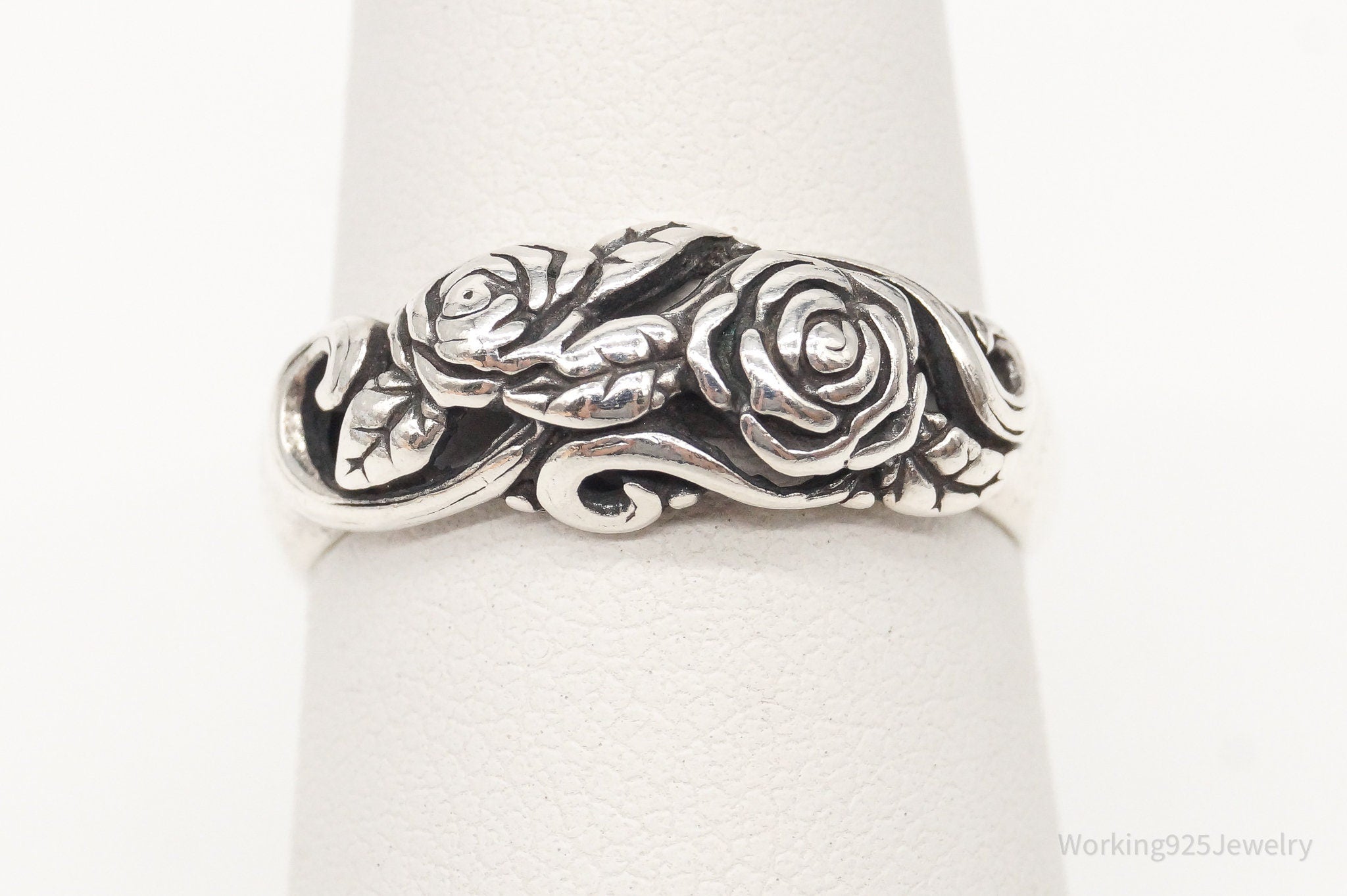 Vintage Roses Sterling Silver Ring - Size 6.75