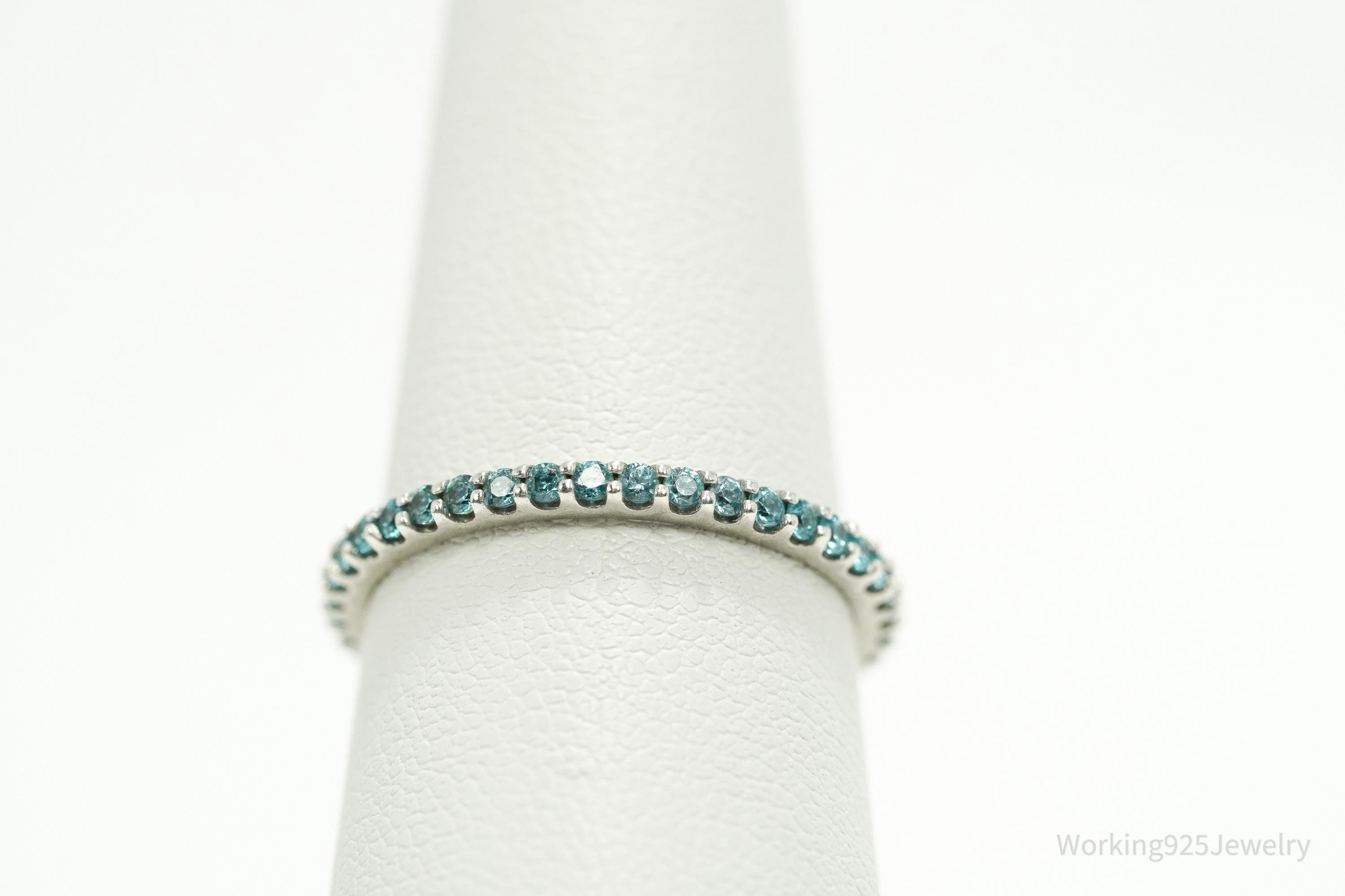 Vintage Blue Cubic Zirconia Sterling Silver Ring - Size 7