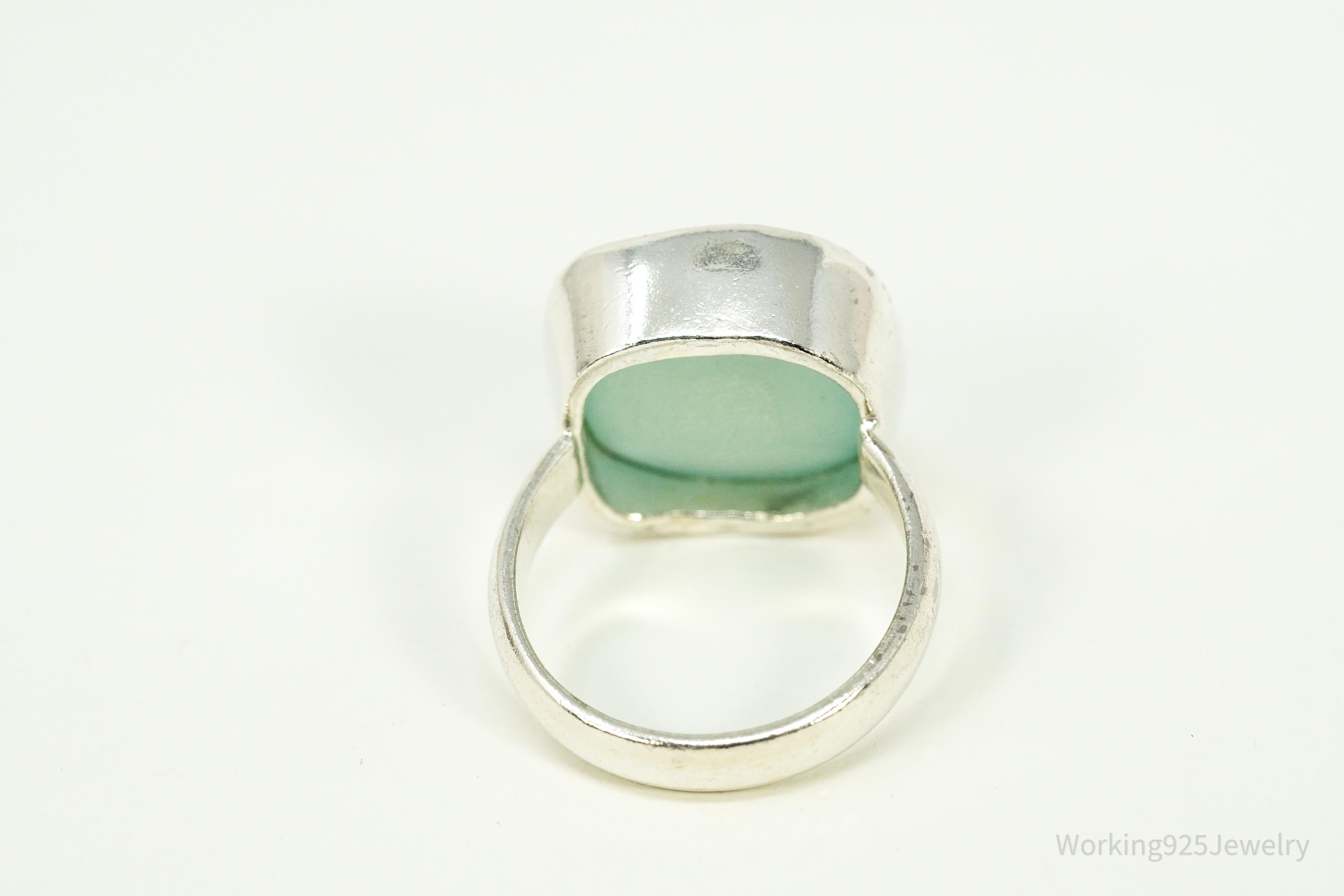 Vintage Aqua Chalcedony Silver Ring - Size 7