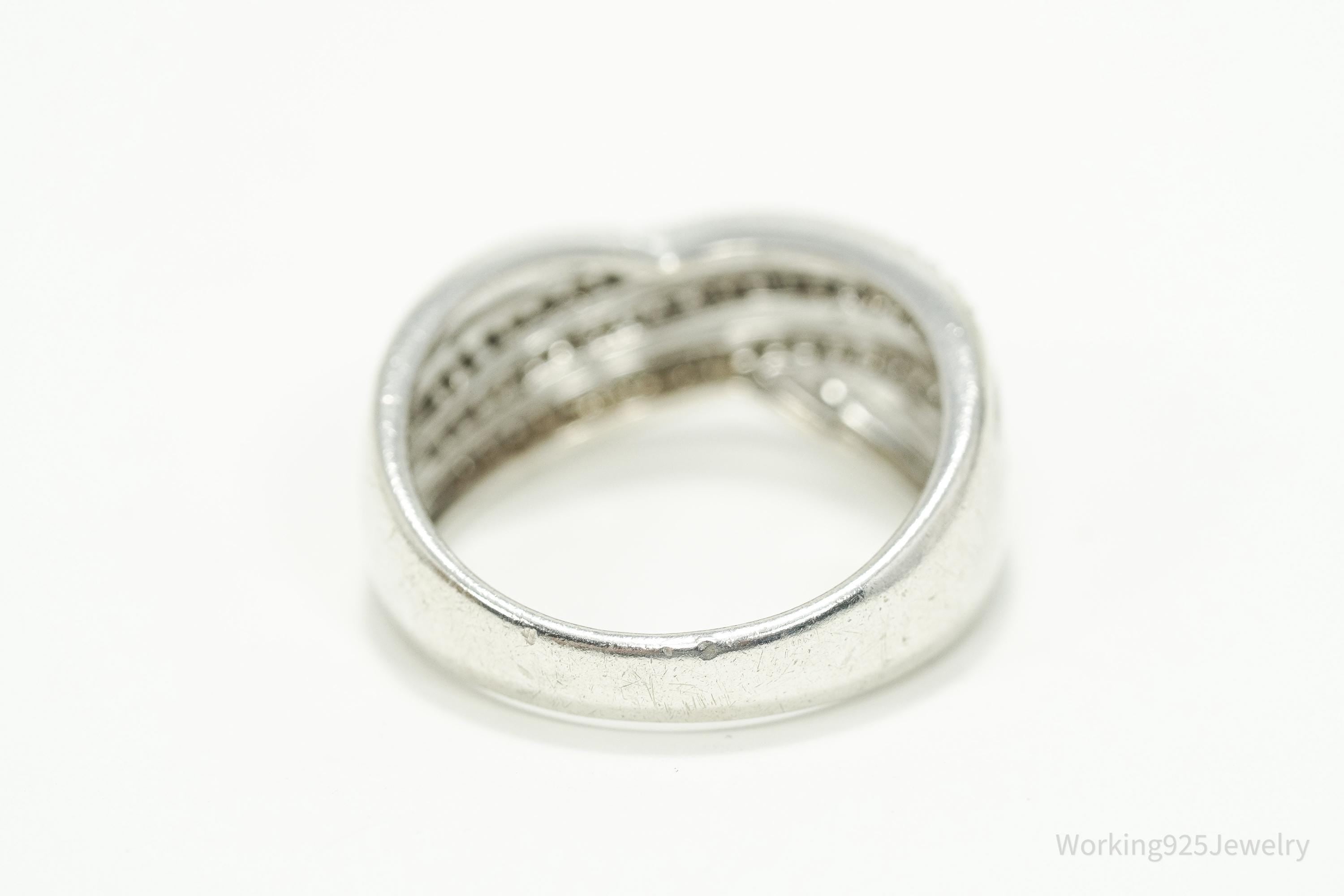 Vintage Diamond Sterling Silver Band Ring - Size 8