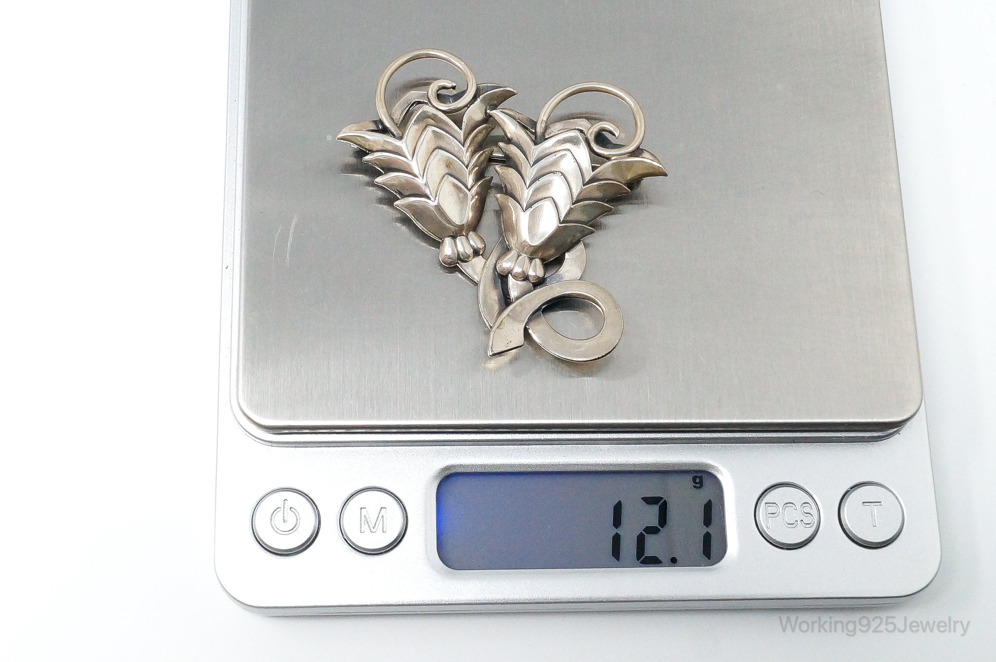 Vintage Designer JewelArt Flowers Sterling Silver Brooch Pin