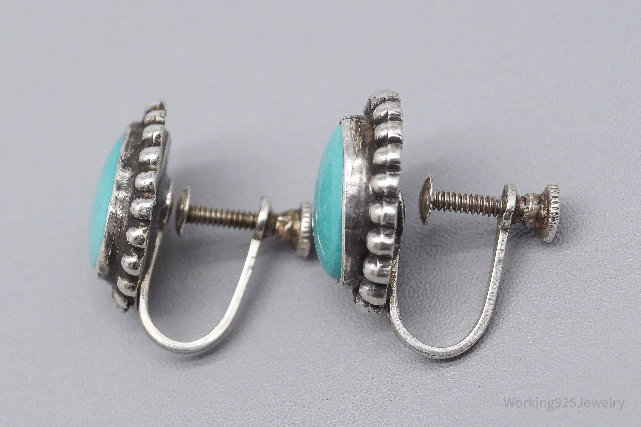 Vintage Native Blue Turquoise Sterling Silver Screw Back Earrings