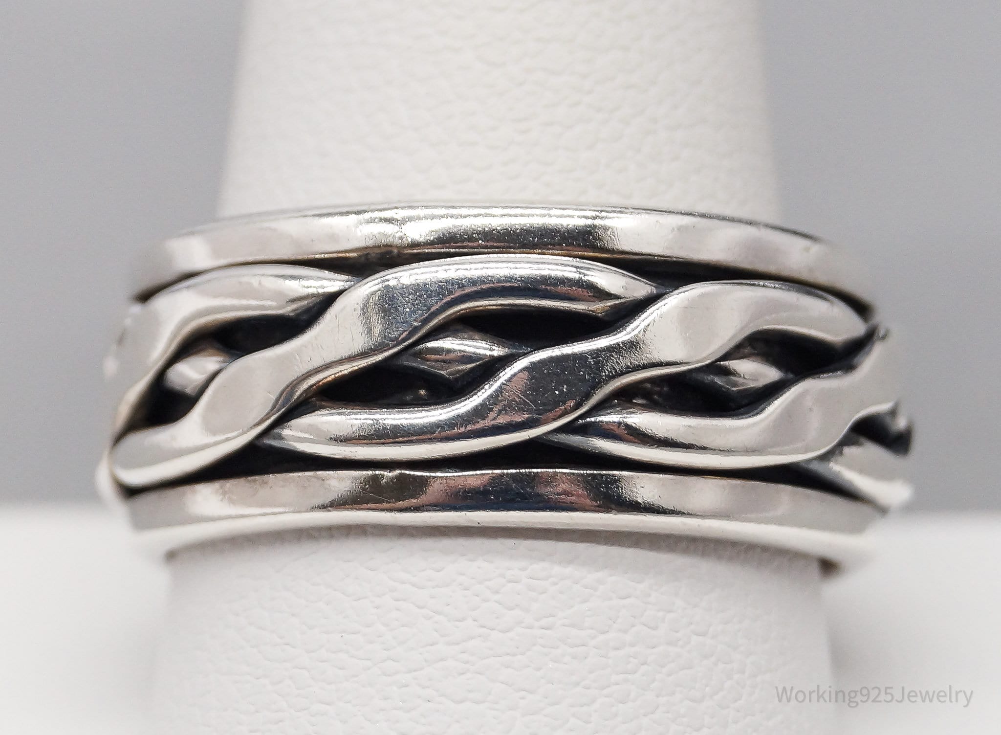 Vintage Mexico Modernist Sterling Silver Spinner Band Ring - Size 12.5