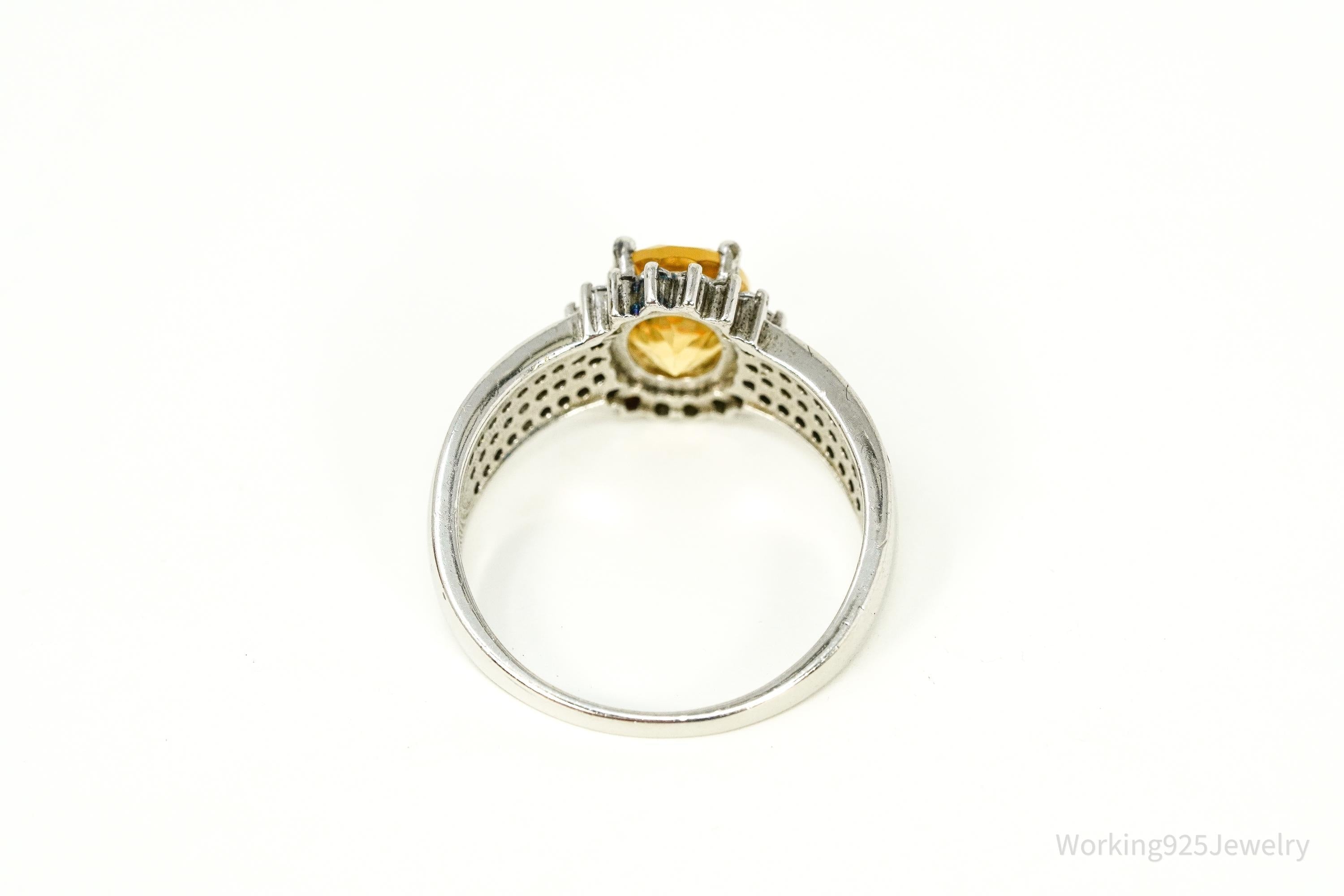 Vintage Citrine & Cubic Zirconia Sterling Silver Ring - Size 9