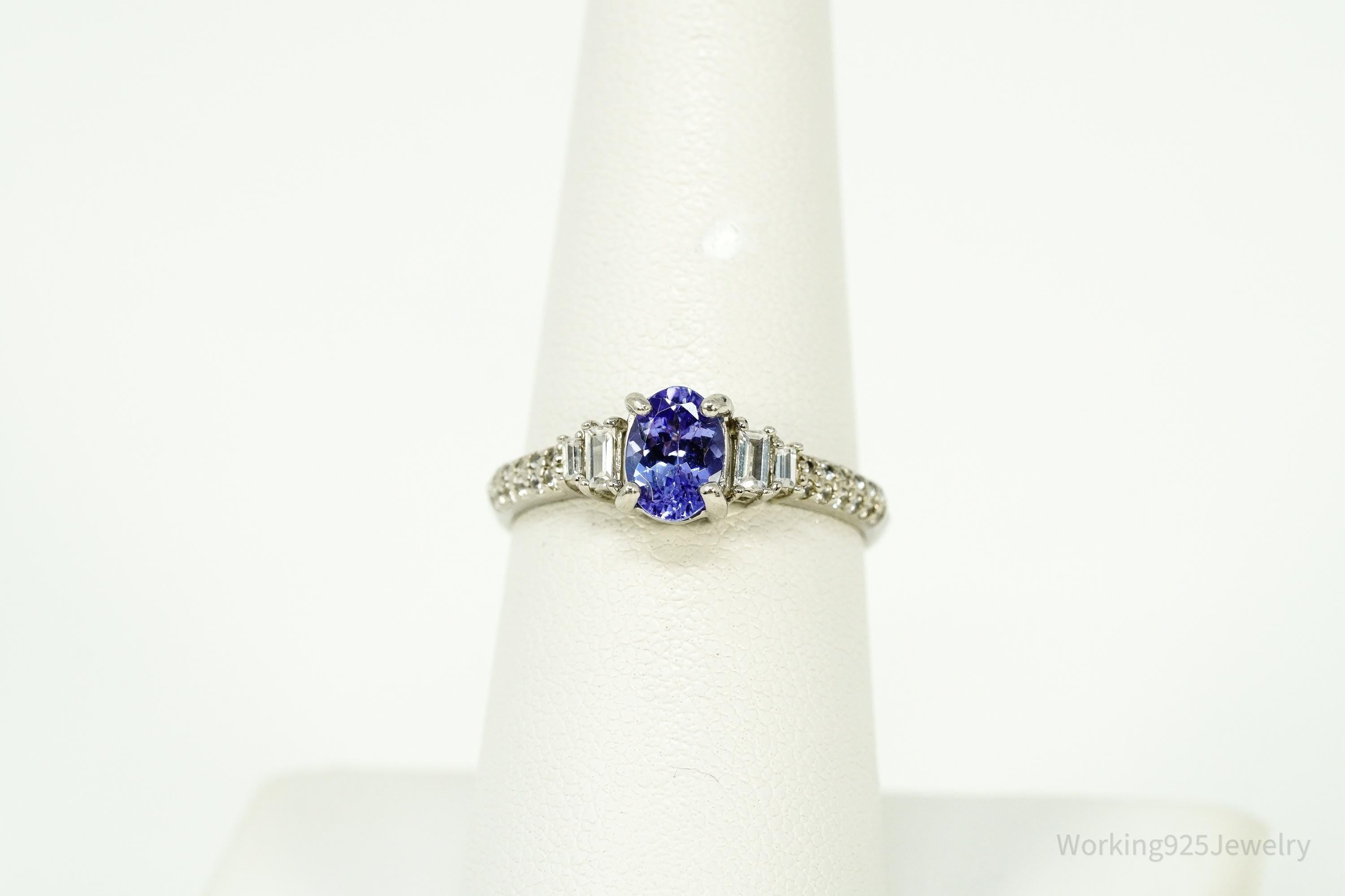 Tanzanite & White Zircon Sterling Silver Ring - Size 7