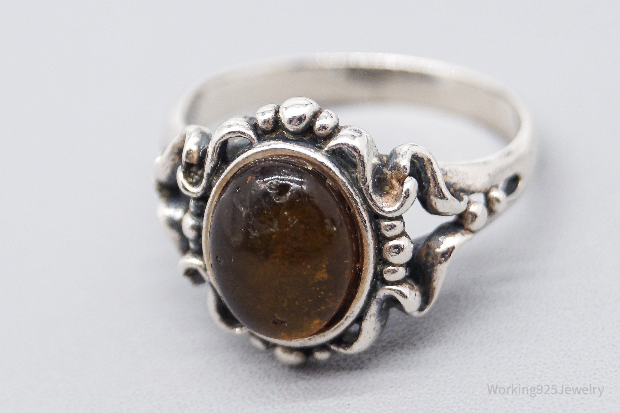 Vintage Amber Sterling Silver Ring Size 8.75