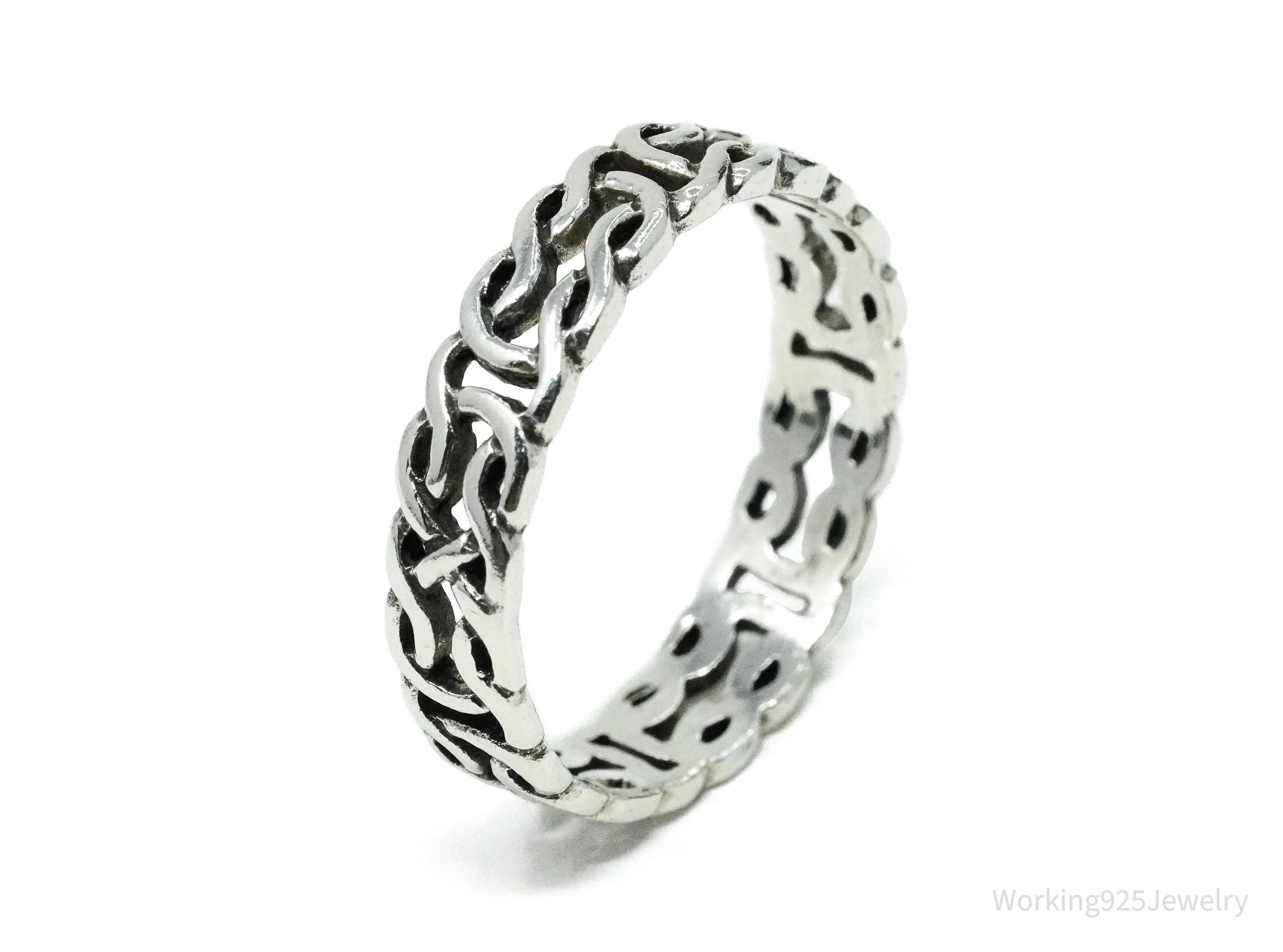 Vintage Celtic Knot Design Sterling Silver Band Ring - Size 13