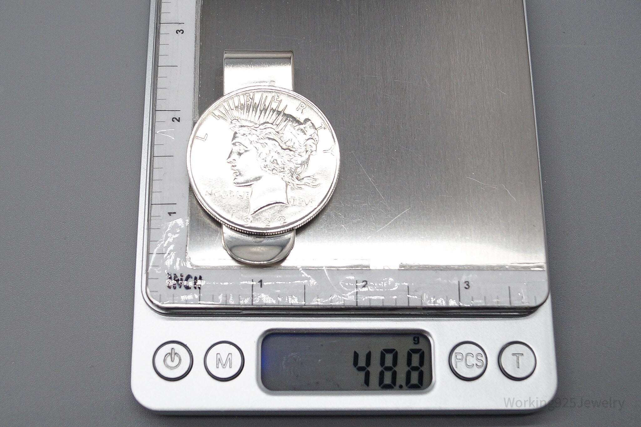 Antique 1922 Peace Silver Dollar Coin Silver Money Clip