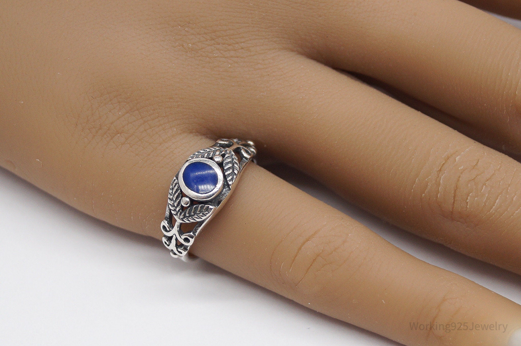 Vintage Lapis Lazuli Sterling Silver Ring - Size 6.75