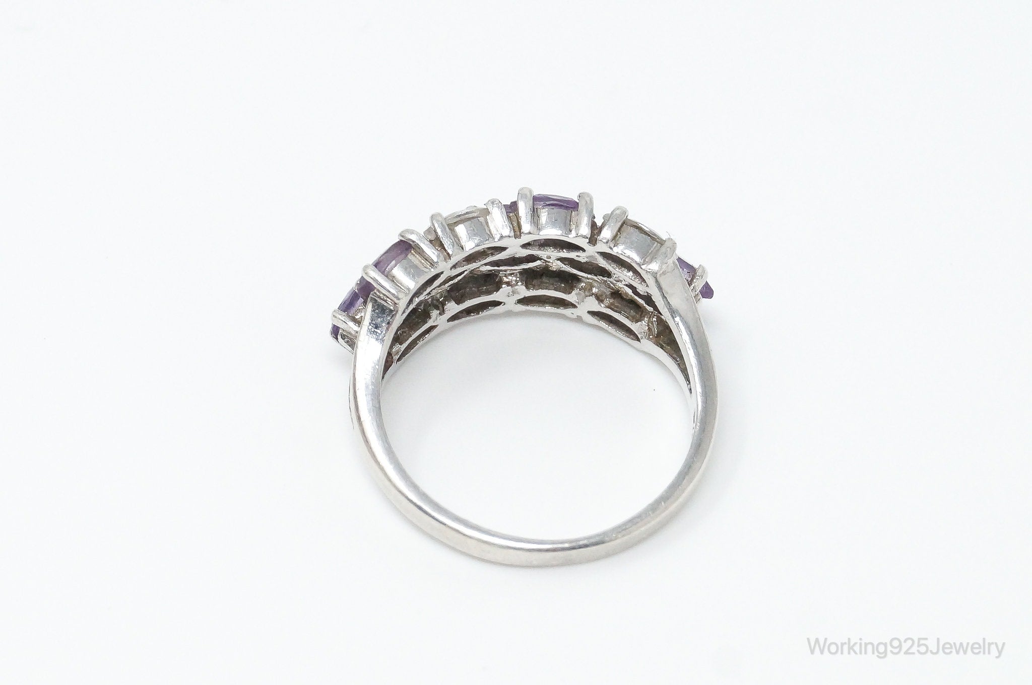 Vintage Amethyst Cubic Zirconia Sterling Silver Ring - SZ 5.75