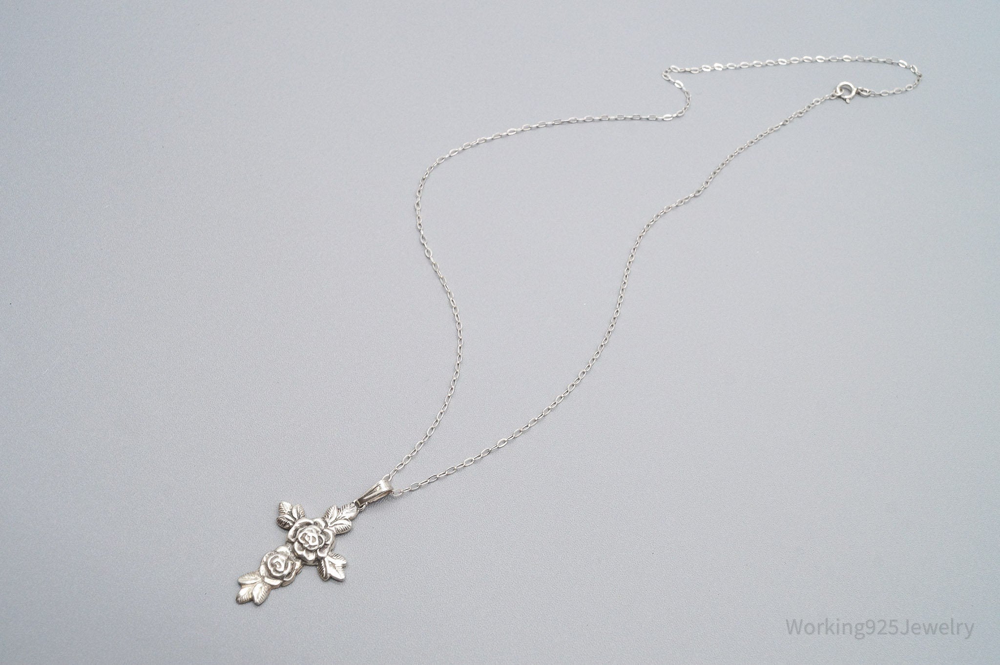 Vintage Rose Cross Sterling Silver Necklace 17"