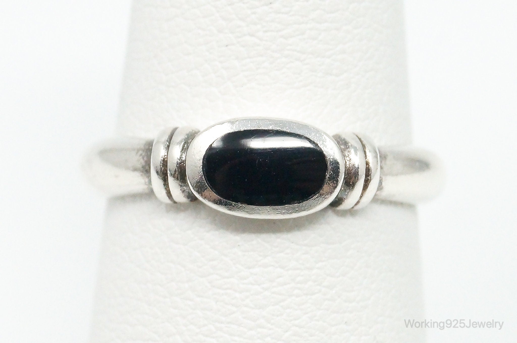 Vintage Modern Black Onyx Sterling Silver Ring - Size 7