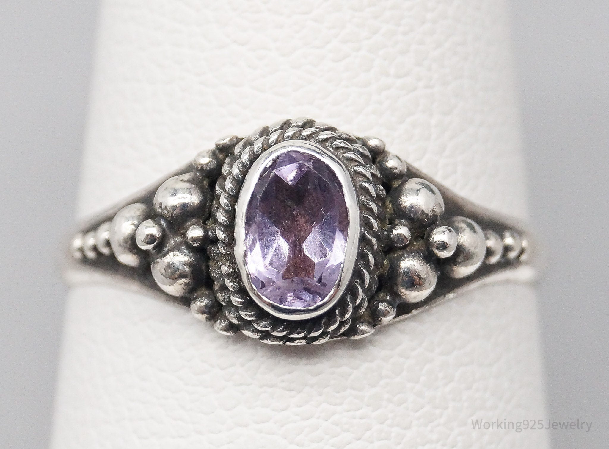 Vintage Amethyst Modernist Style Silver Ring - Size 7.5