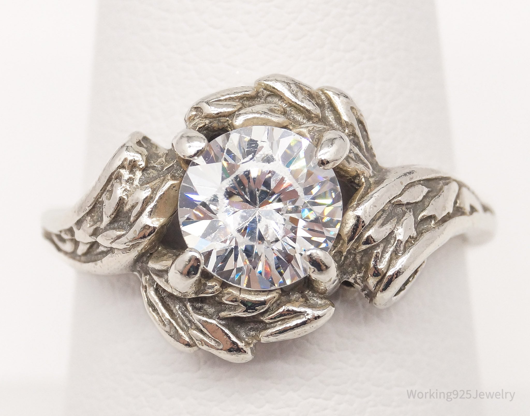 Vintage Large Cubic Zirconia Silver Ring - Size 7.75