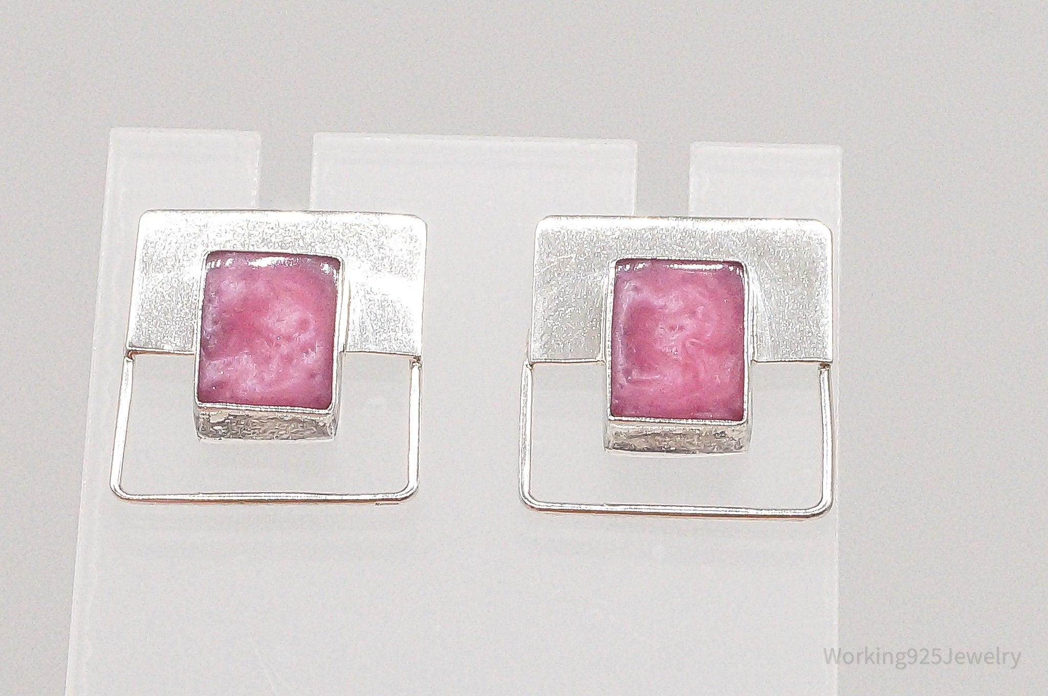 Vintage Modernist Resin Square Sterling Silver Earrings