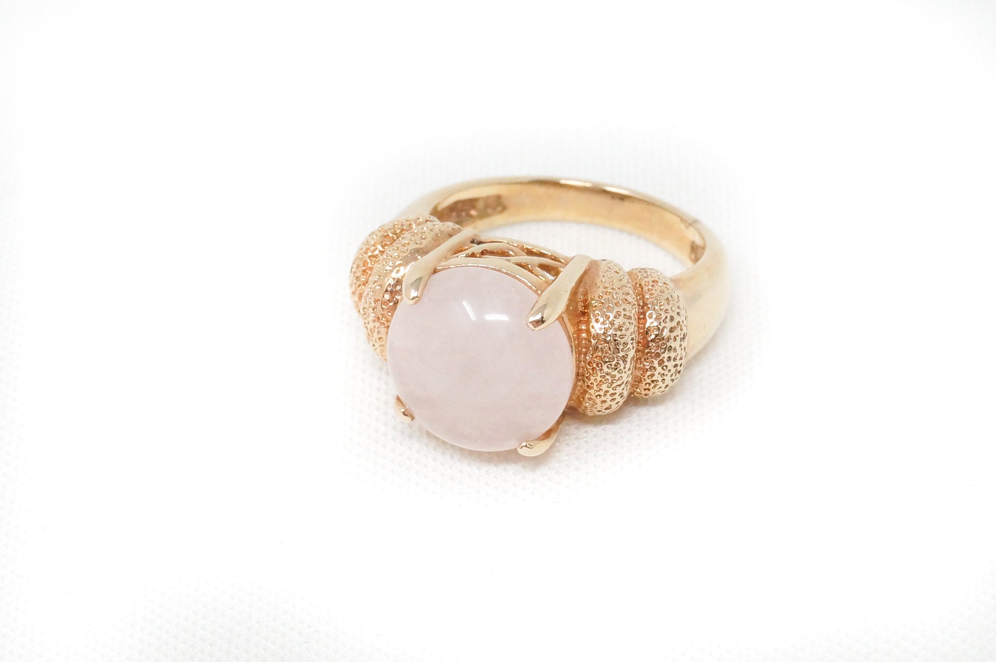 Vintage Rose Quartz Gold Vermeil Sterling Silver Ring - Sz 5.75