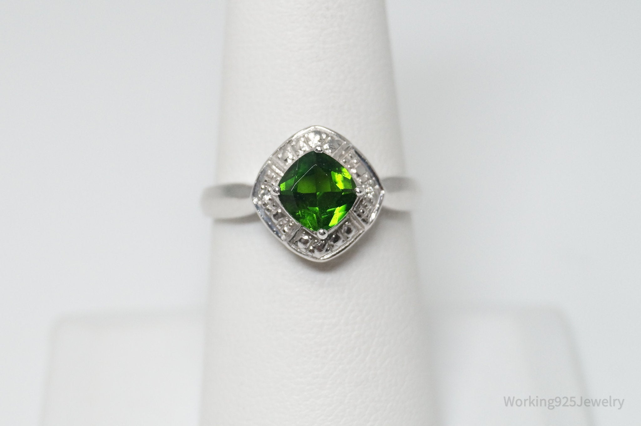 Vintage Peridot Art Deco Sterling Silver Ring - Sz 7