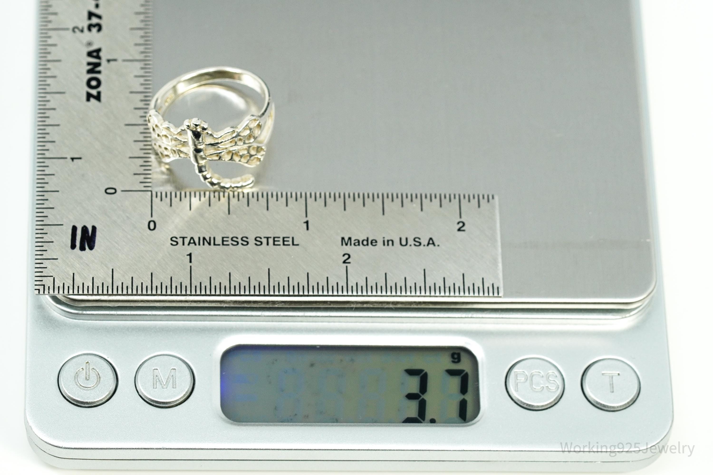 Vintage Dragonfly Sterling Silver Ring - Size 8