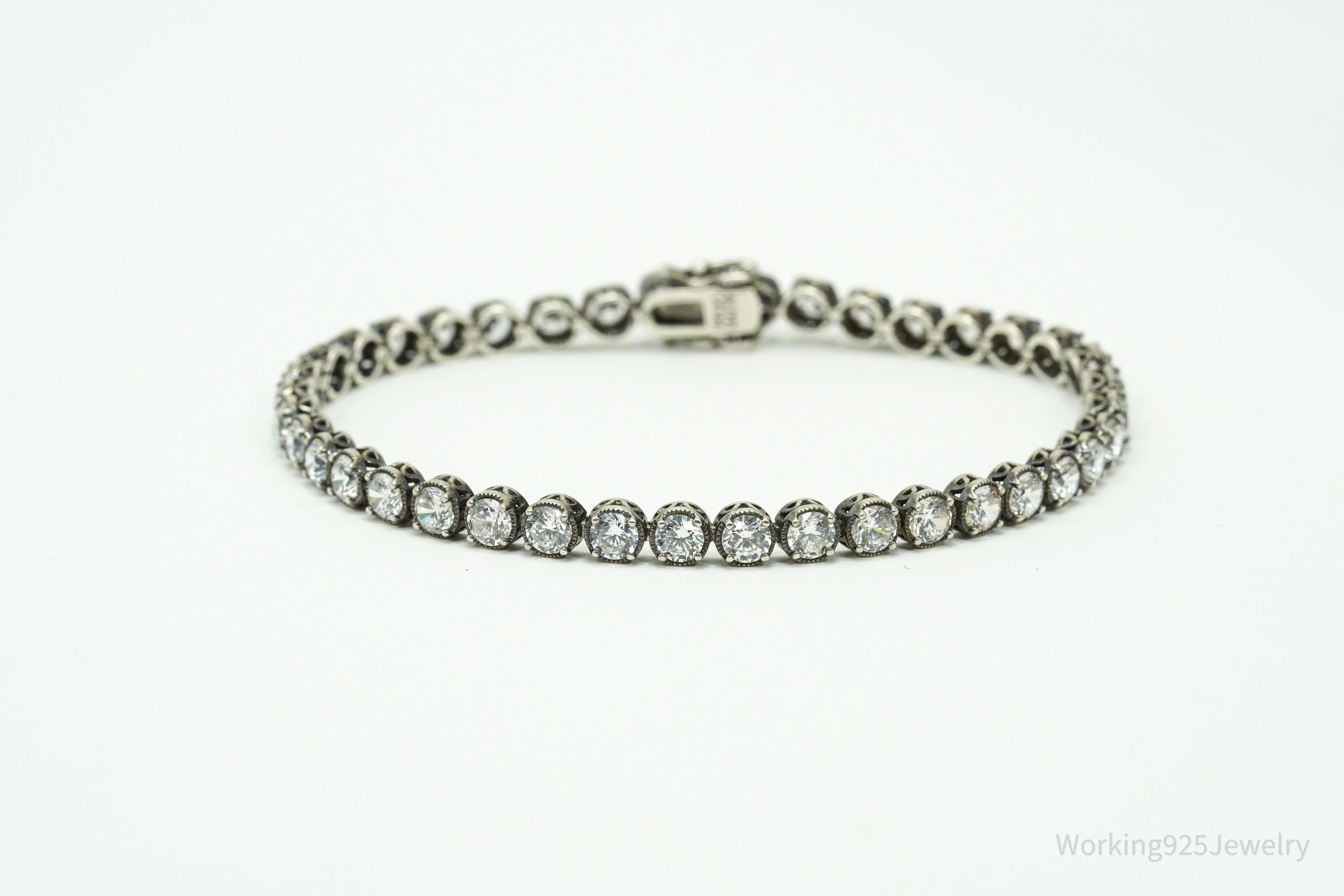 Vintage Platinum Clad Cubic Zirconia Sterling Silver Bracelet 8"