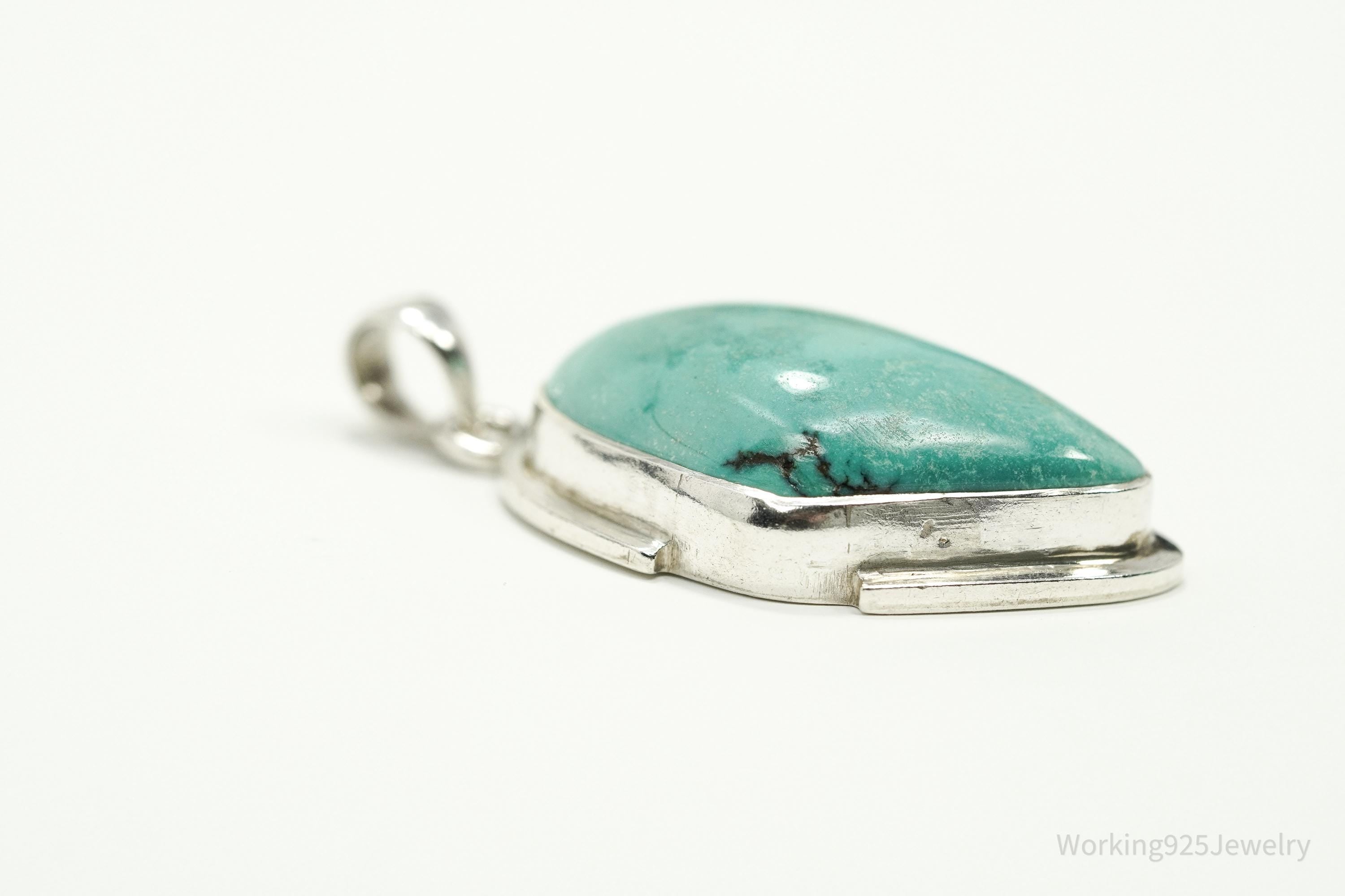Vintage Turquoise Sterling Silver Pendant 1 5/8"