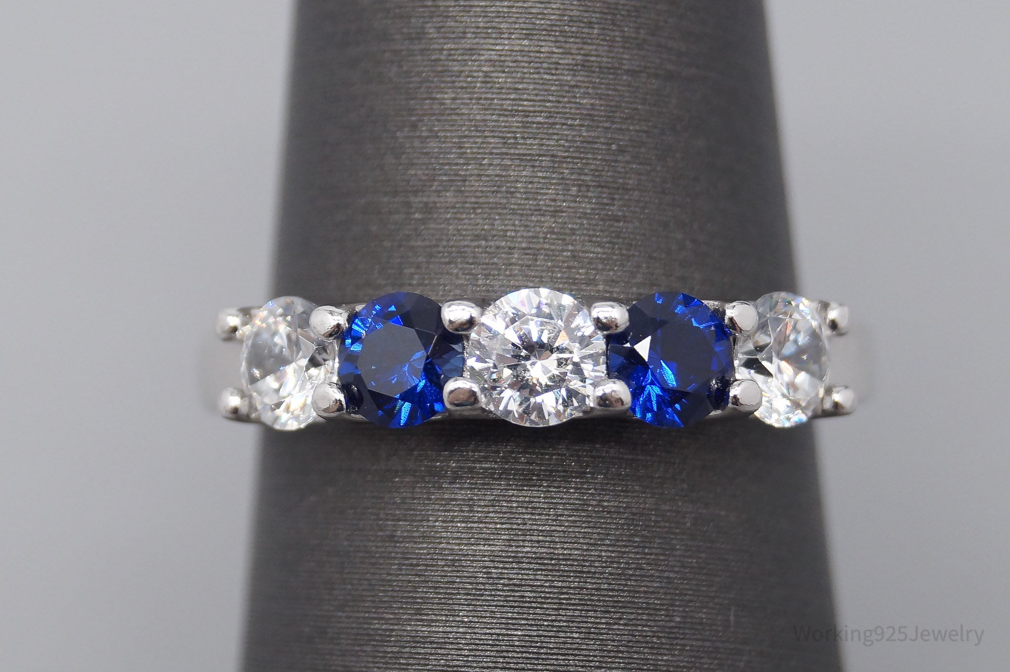 Cubic Zirconia Synthetic Blue Spinel Platinum Clad Sterling Silver Ring SZ 7