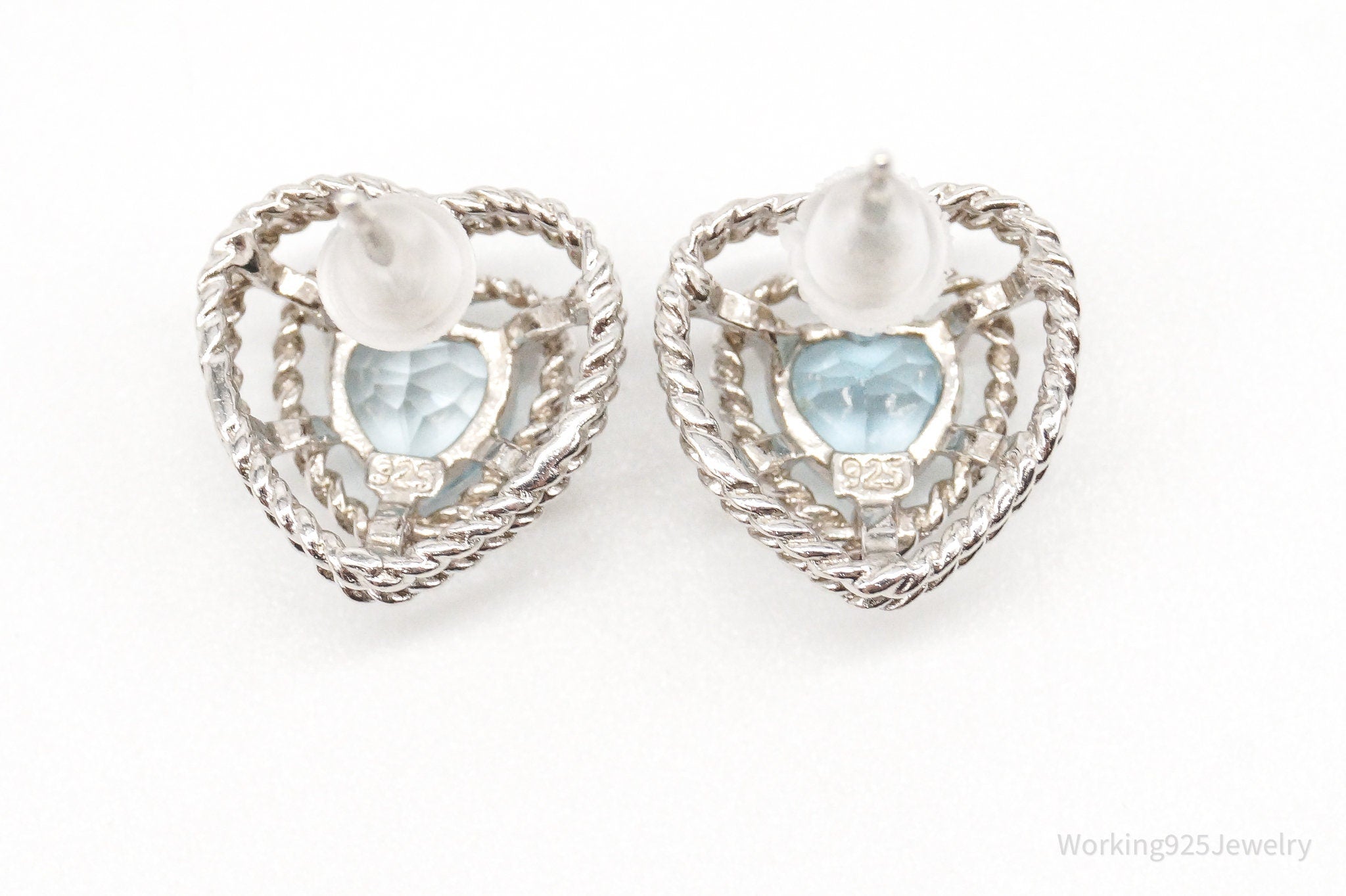 Vintage Ross Simons Blue Topaz Heart Sterling Silver Earrings