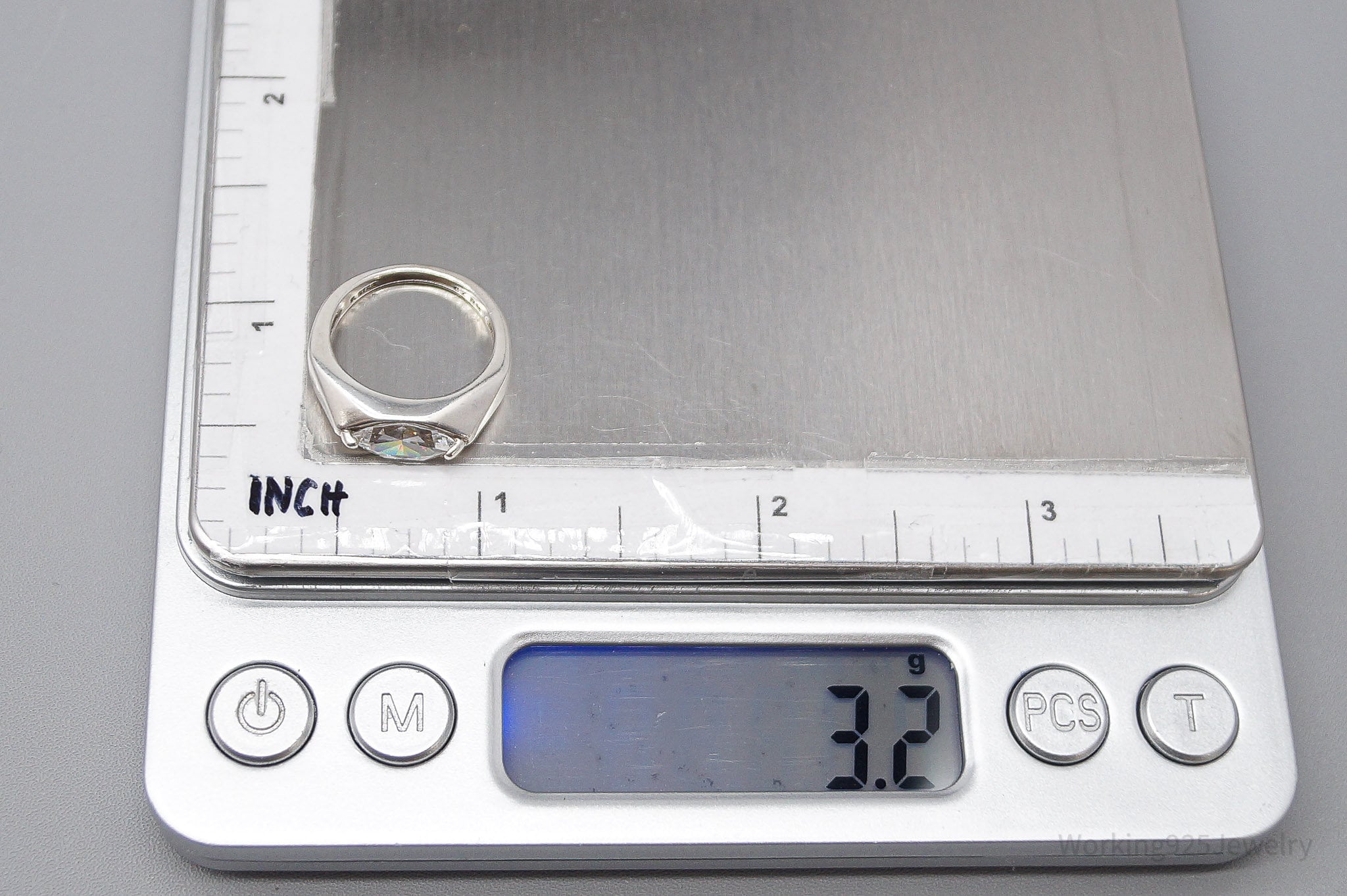 Vintage Diamonique Cubic Zirconia Sterling Silver Ring - Size 4