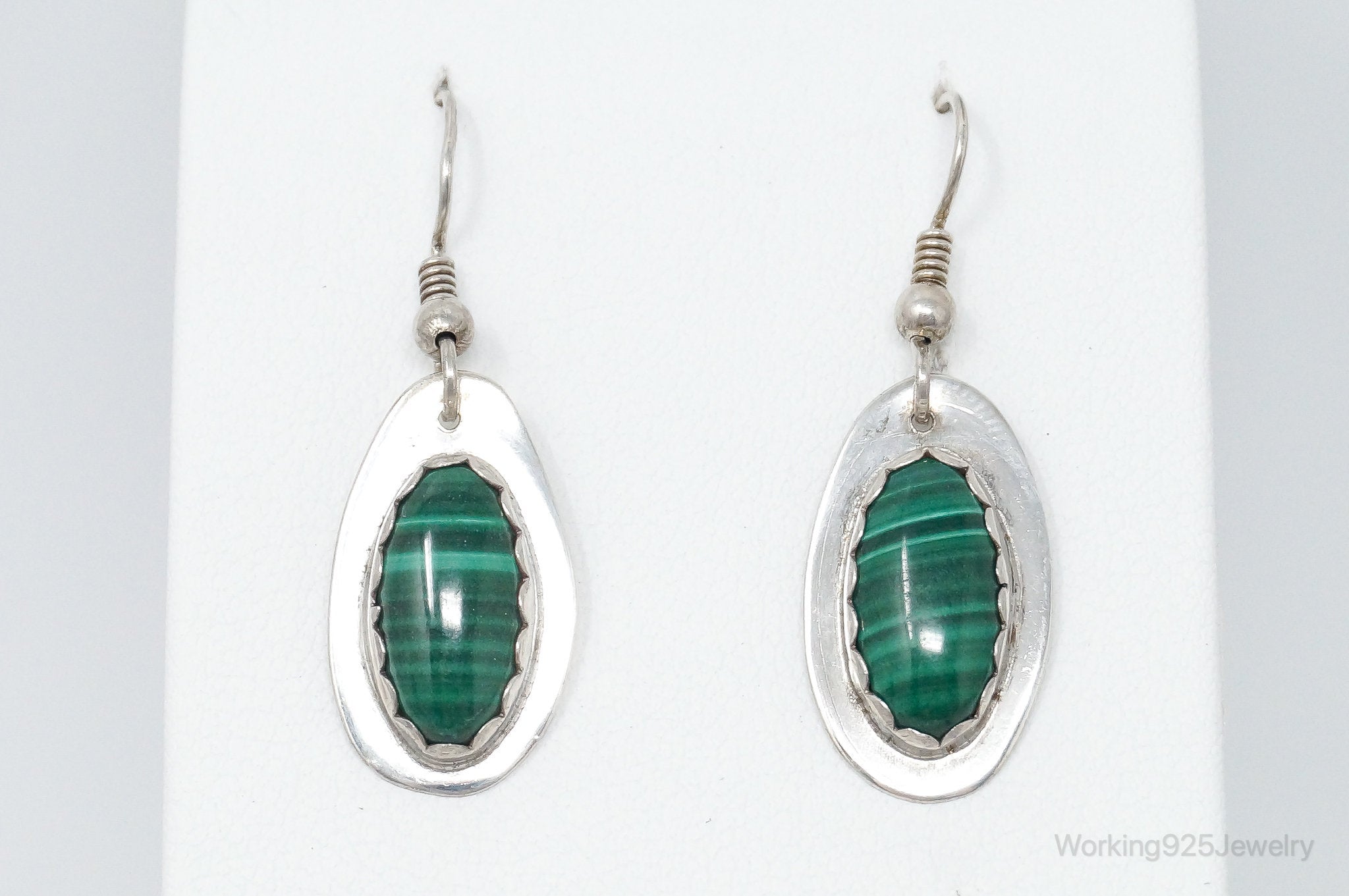 Vintage Native American BKS Malachite Sterling Silver Earrings