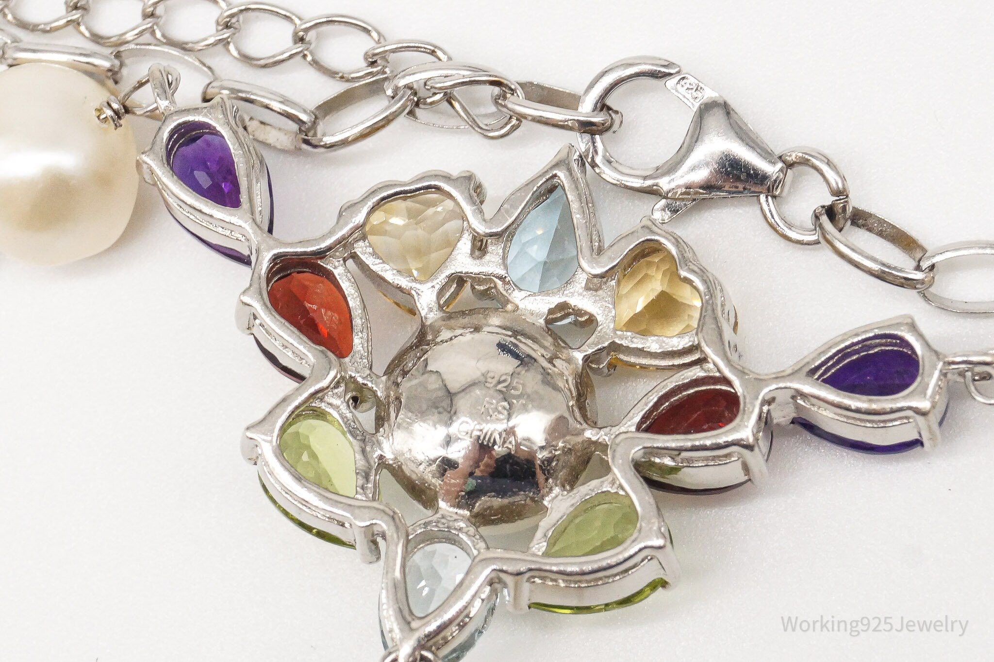 Vintage Multiple Gemstone Sterling Silver Necklace