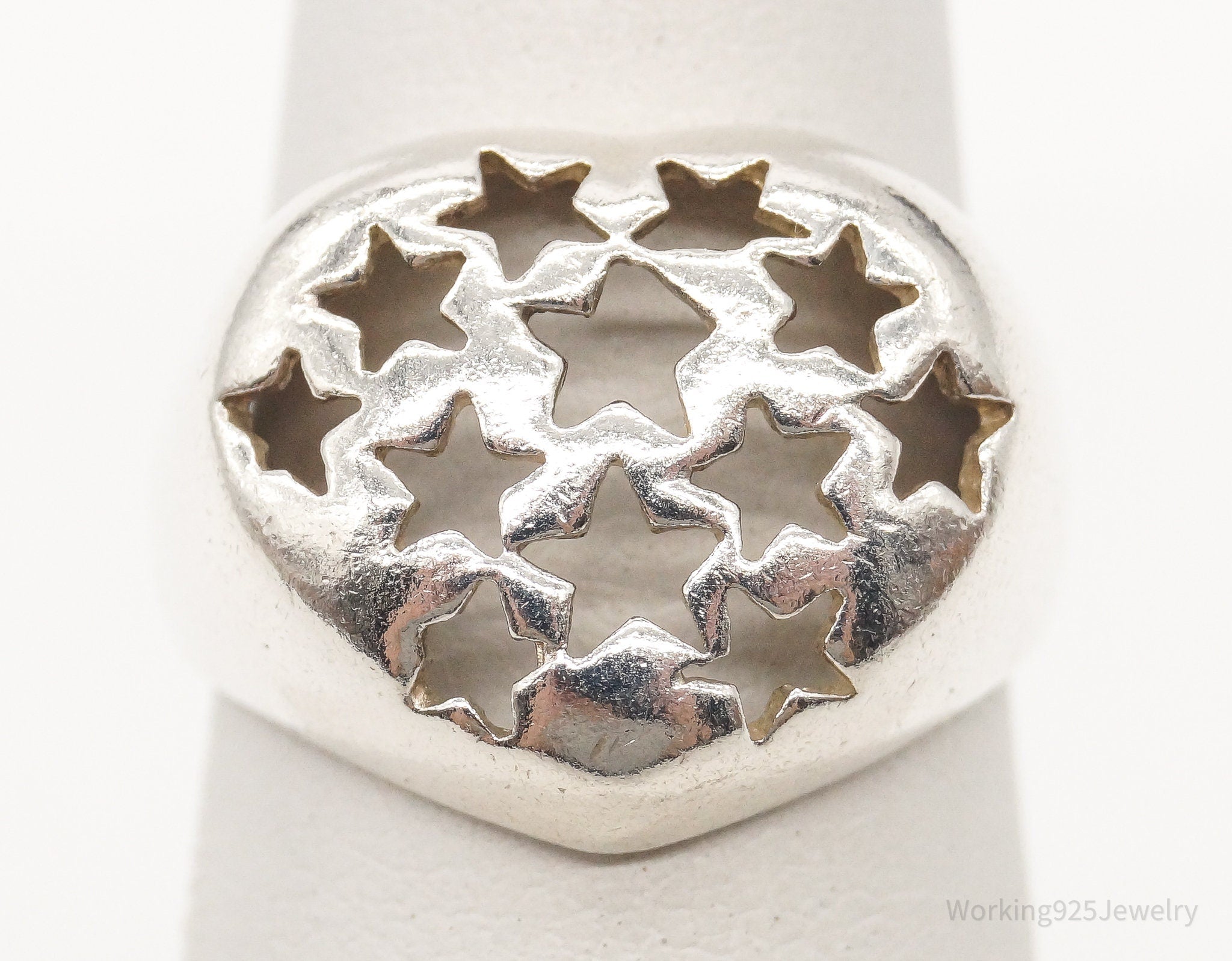 Vintage Stars Heart Sterling Silver Ring - Size 4.75