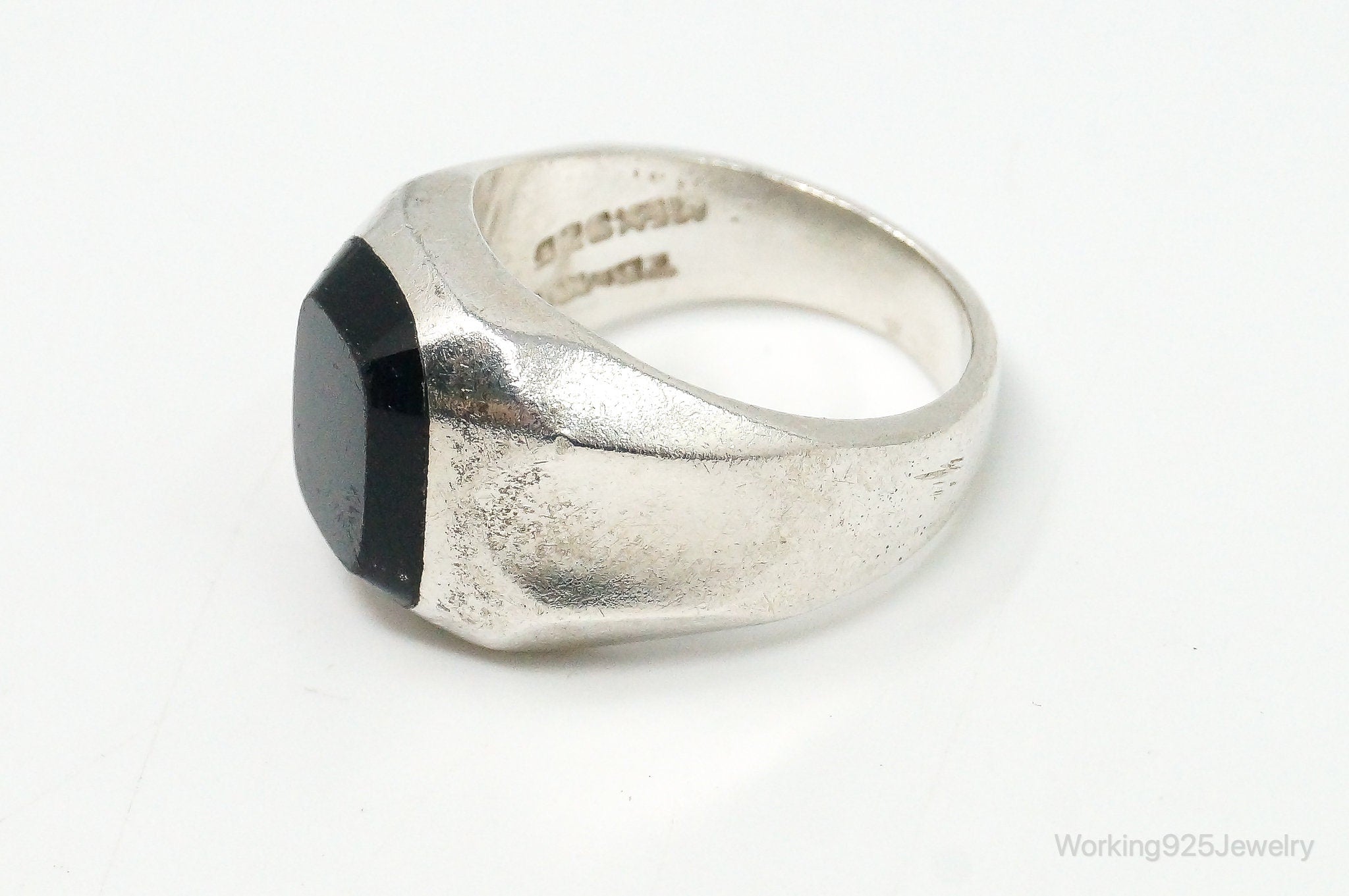 Vintage Mexico Black Onyx Sterling Silver Ring - Size 10.25