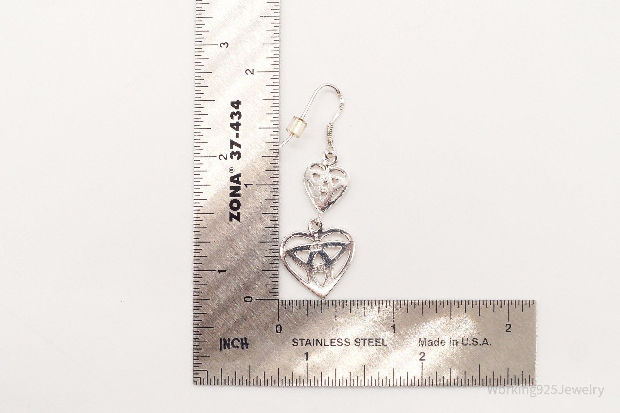 Vintage Celtic Trinity Knot Hearts Sterling Silver Earrings