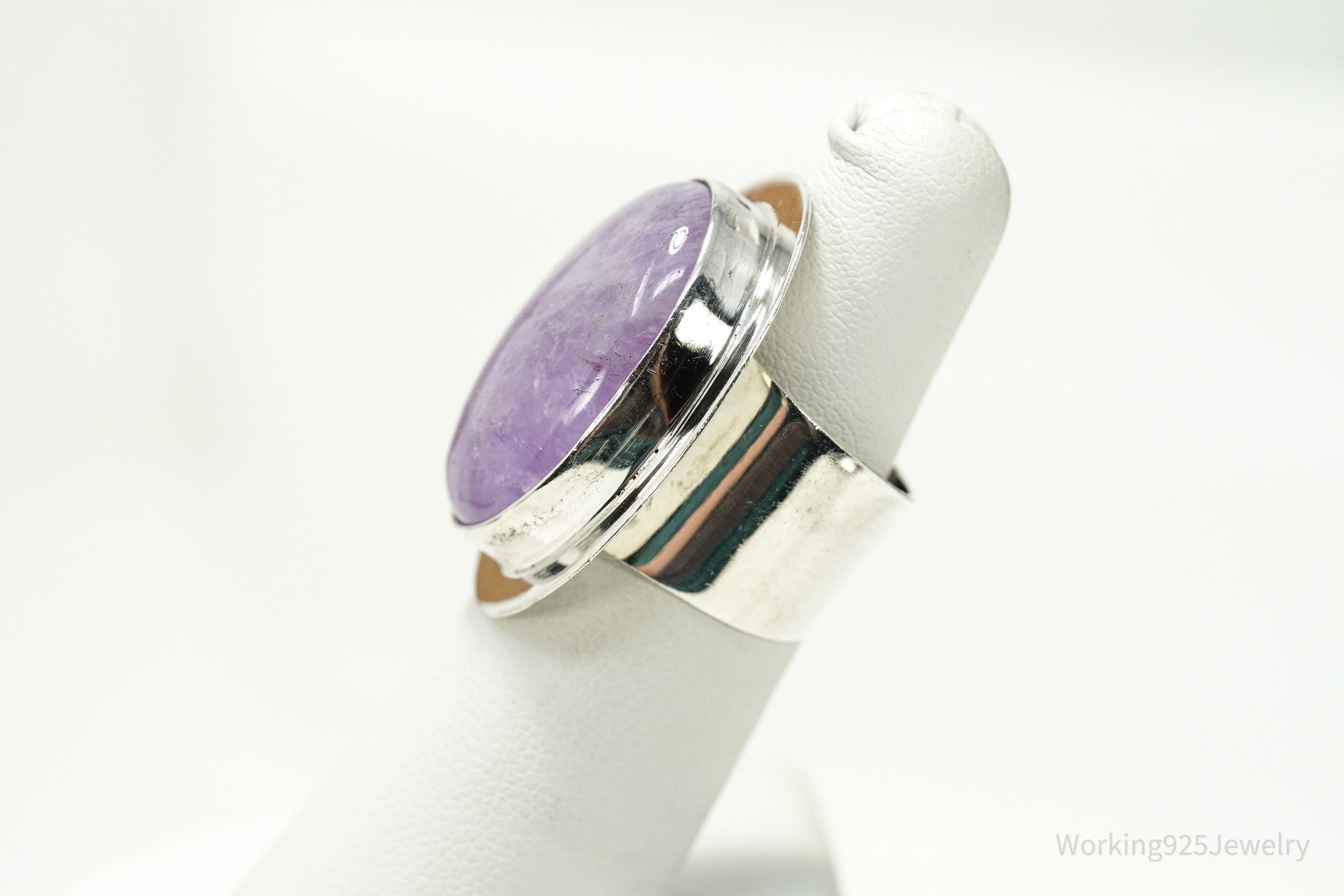 Vintage Mexico Modernist Dominique Dinouart Large Amethyst Sterling Silver Ring - Size 6.75