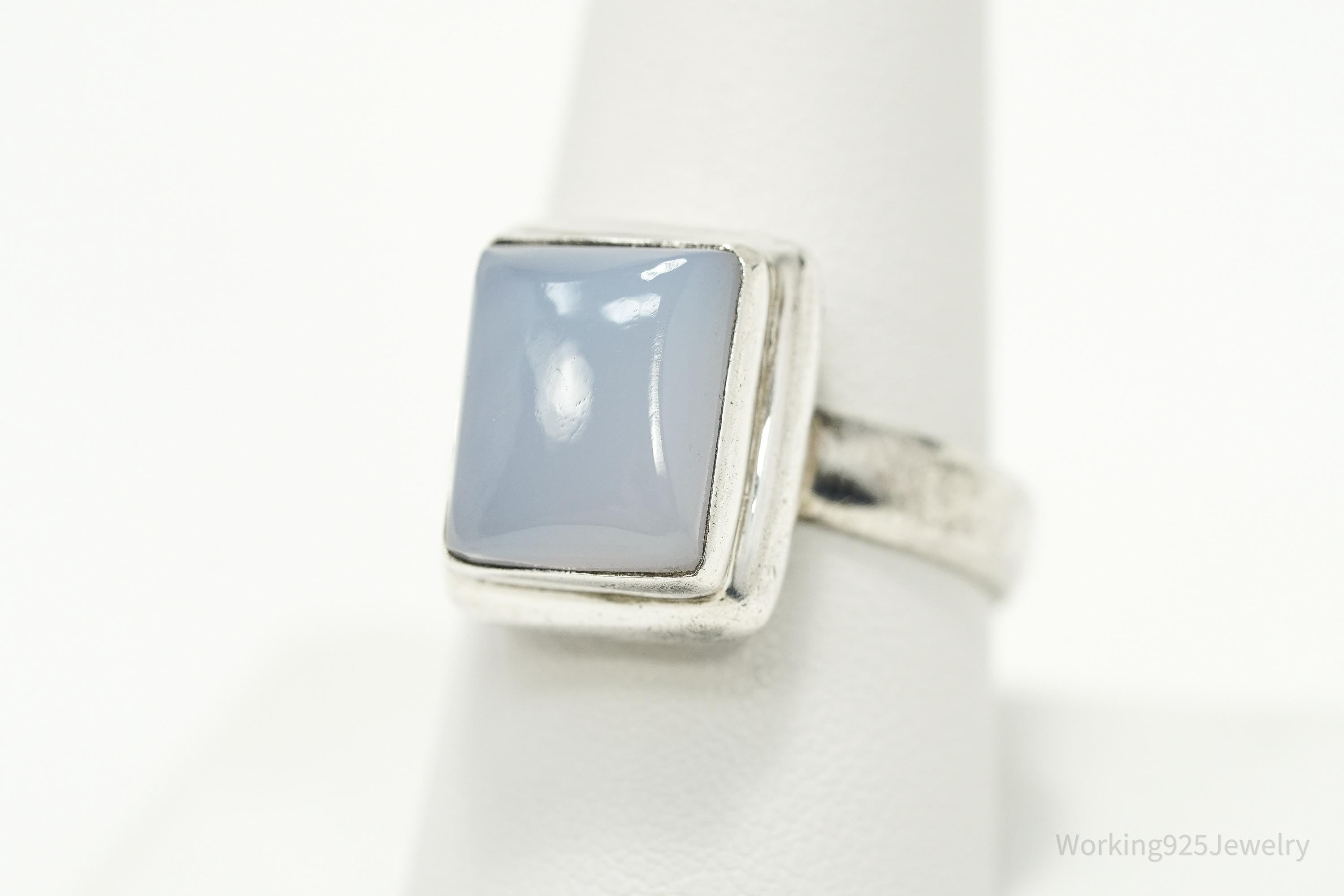 Vintage Blue Lavender Chalcedony Sterling Silver Ring - Size 9