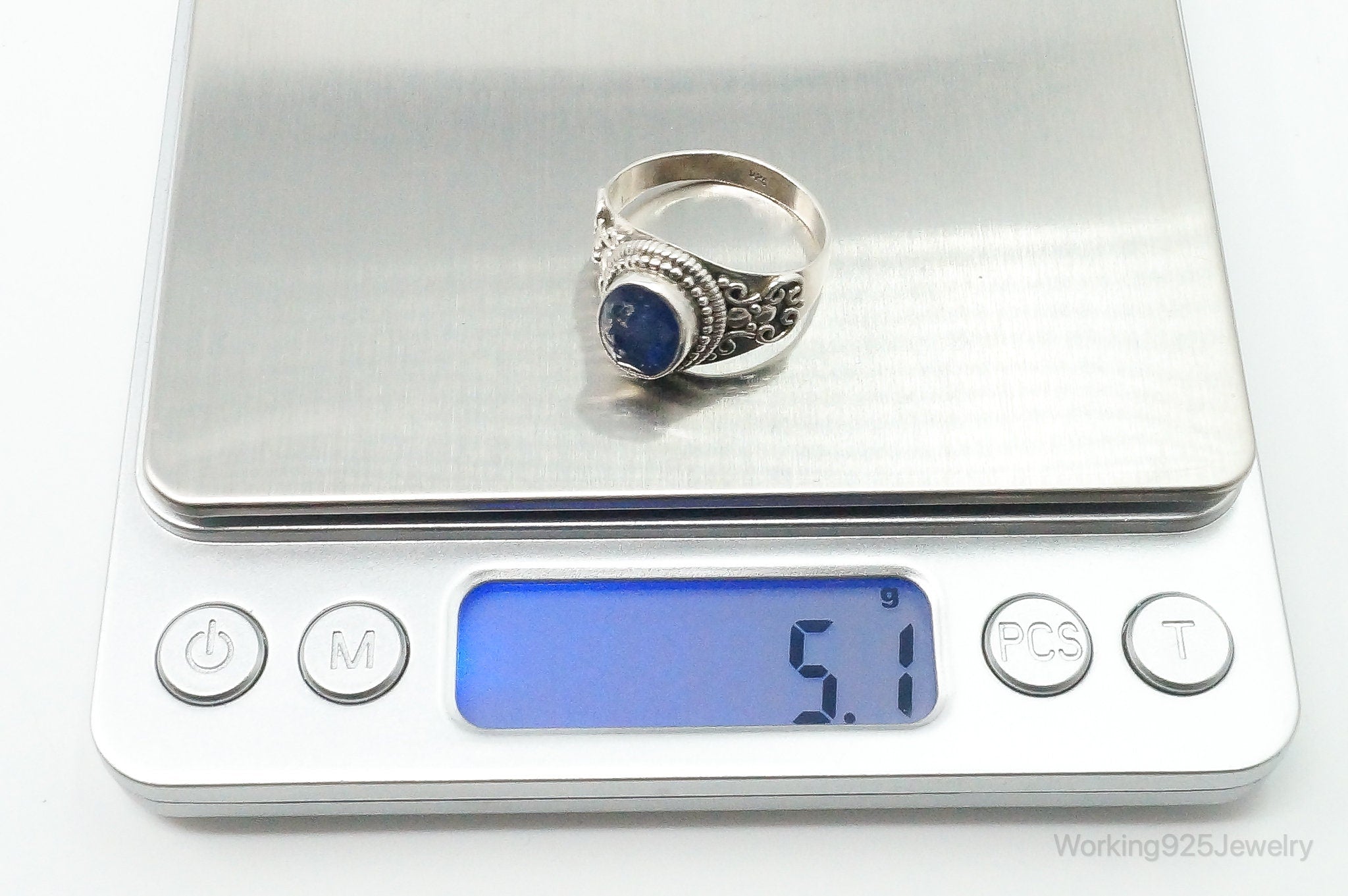 Vintage Dark Blue Gemstone Bali Style Sterling Silver Ring Size 10