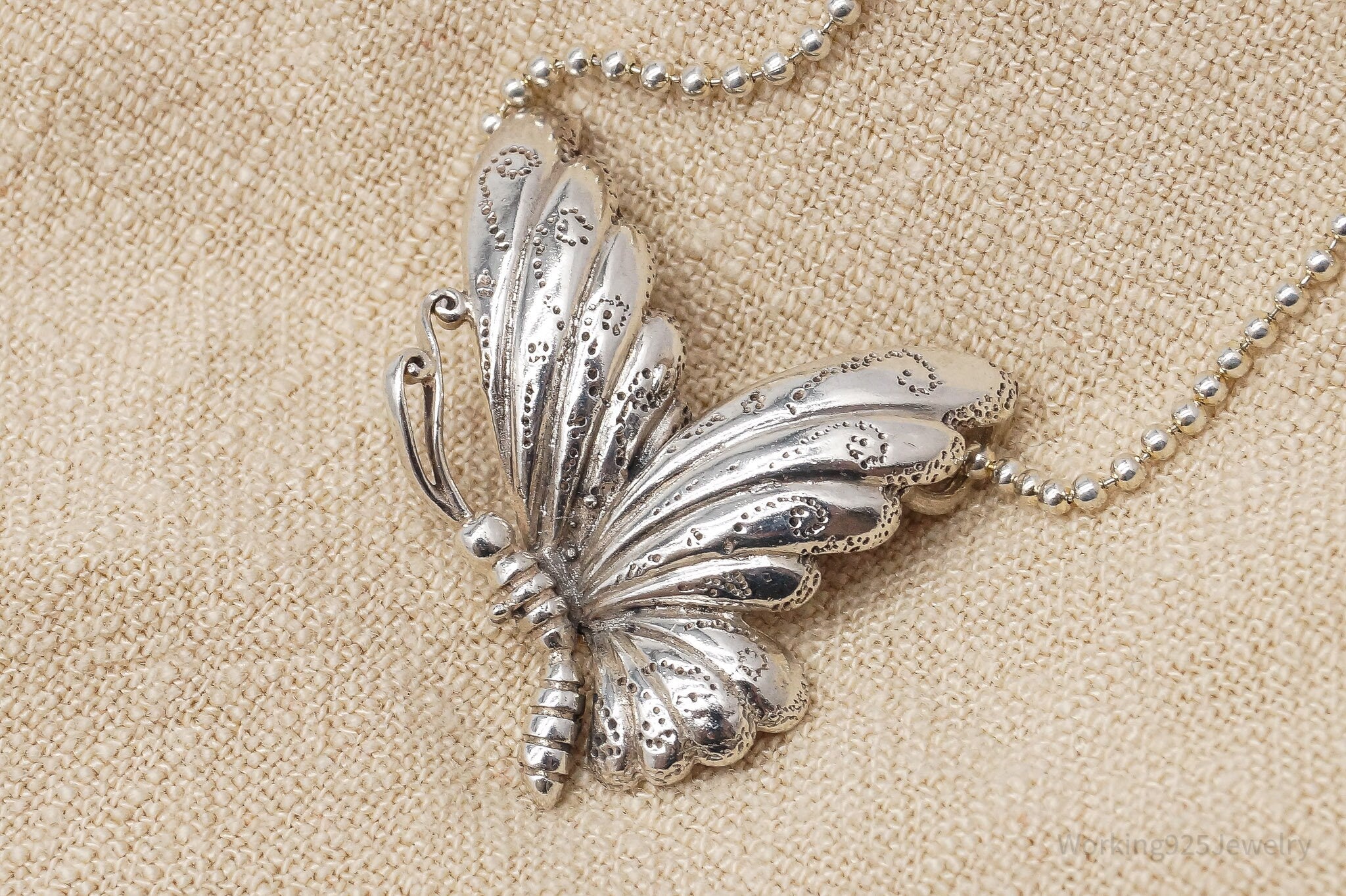 Vintage Butterfly Sterling Silver Necklace 24"